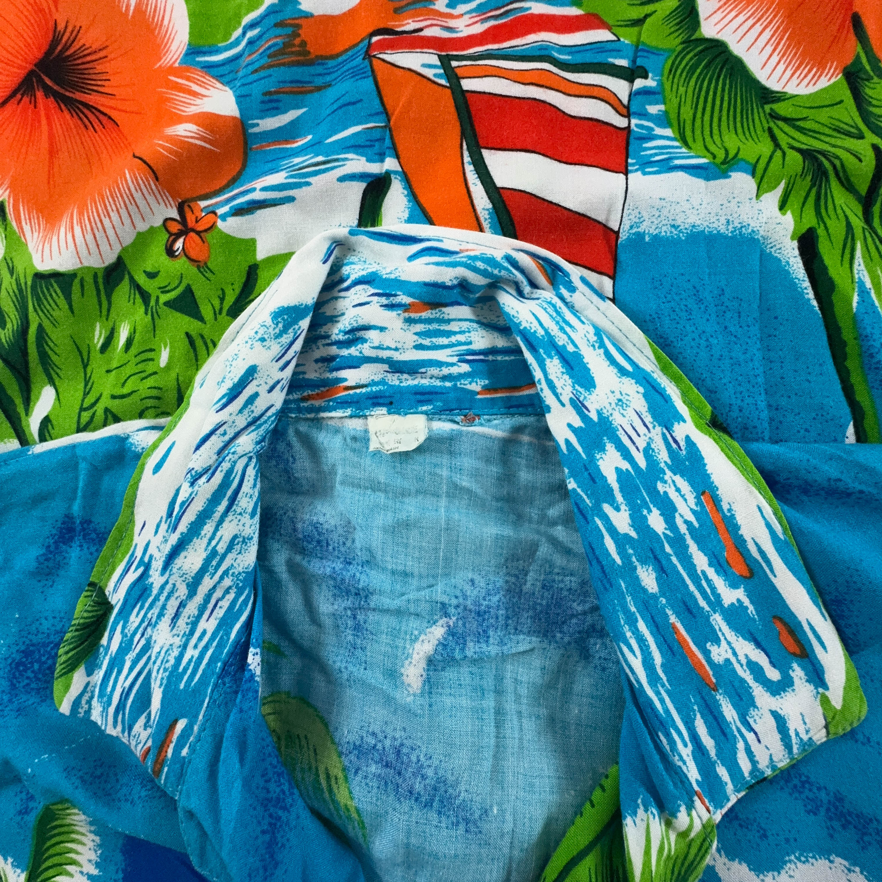 Camicia Vintage azzurra a fantasia Hawaii - Taglia XL/XXL uomo