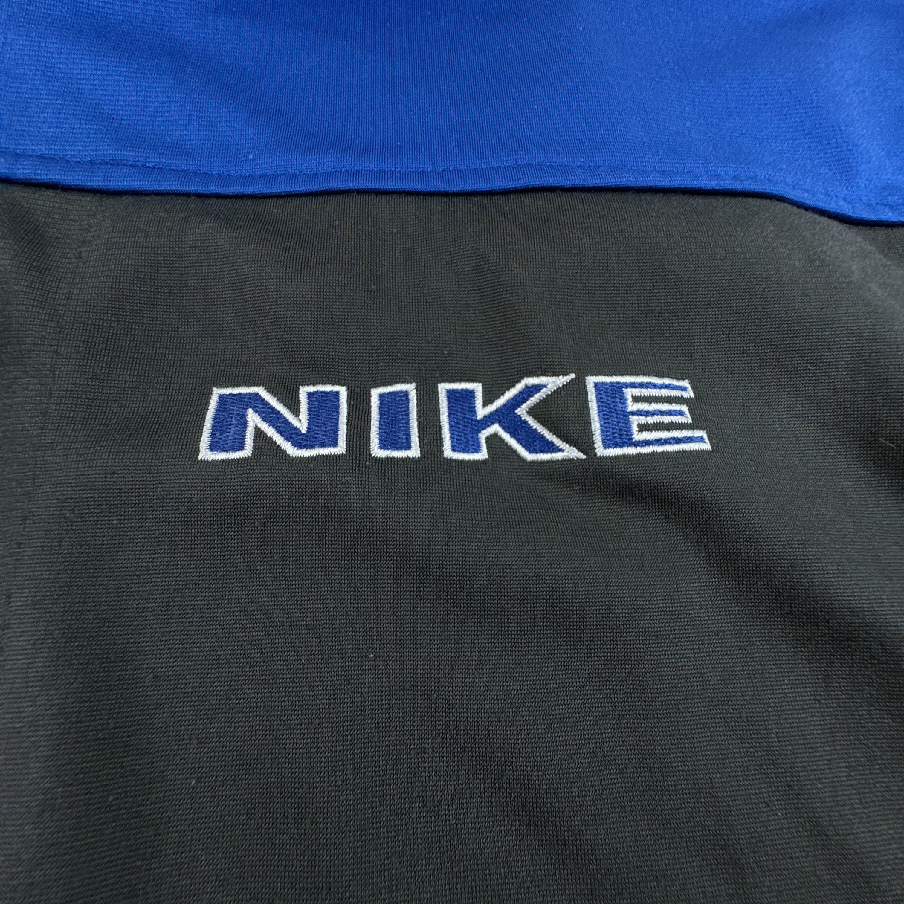 Felpa Nike Vintage grigia nera e blu con zip e bottoni anni 90 - Taglia 50/52 uomo