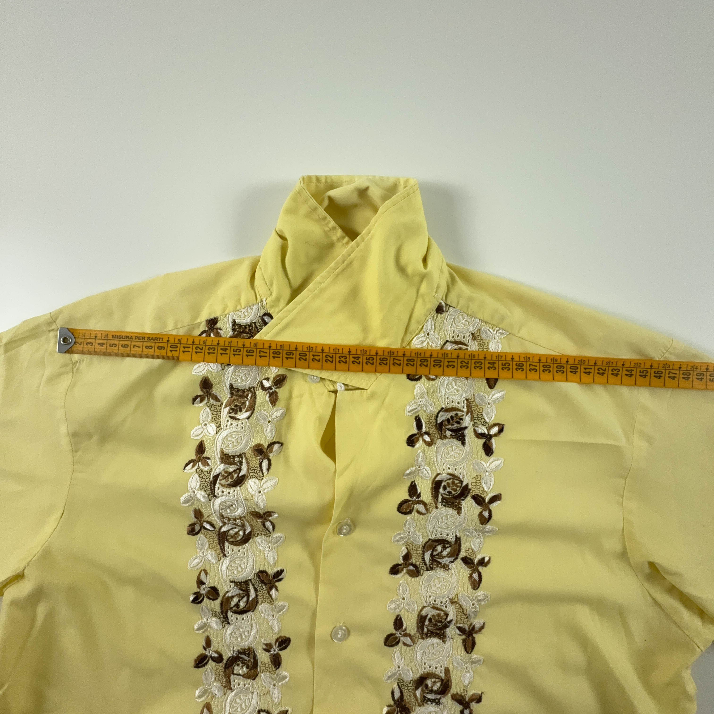 Misure Taglia Camicia M Camicia Vintage Gialla A Fantasia Taglia