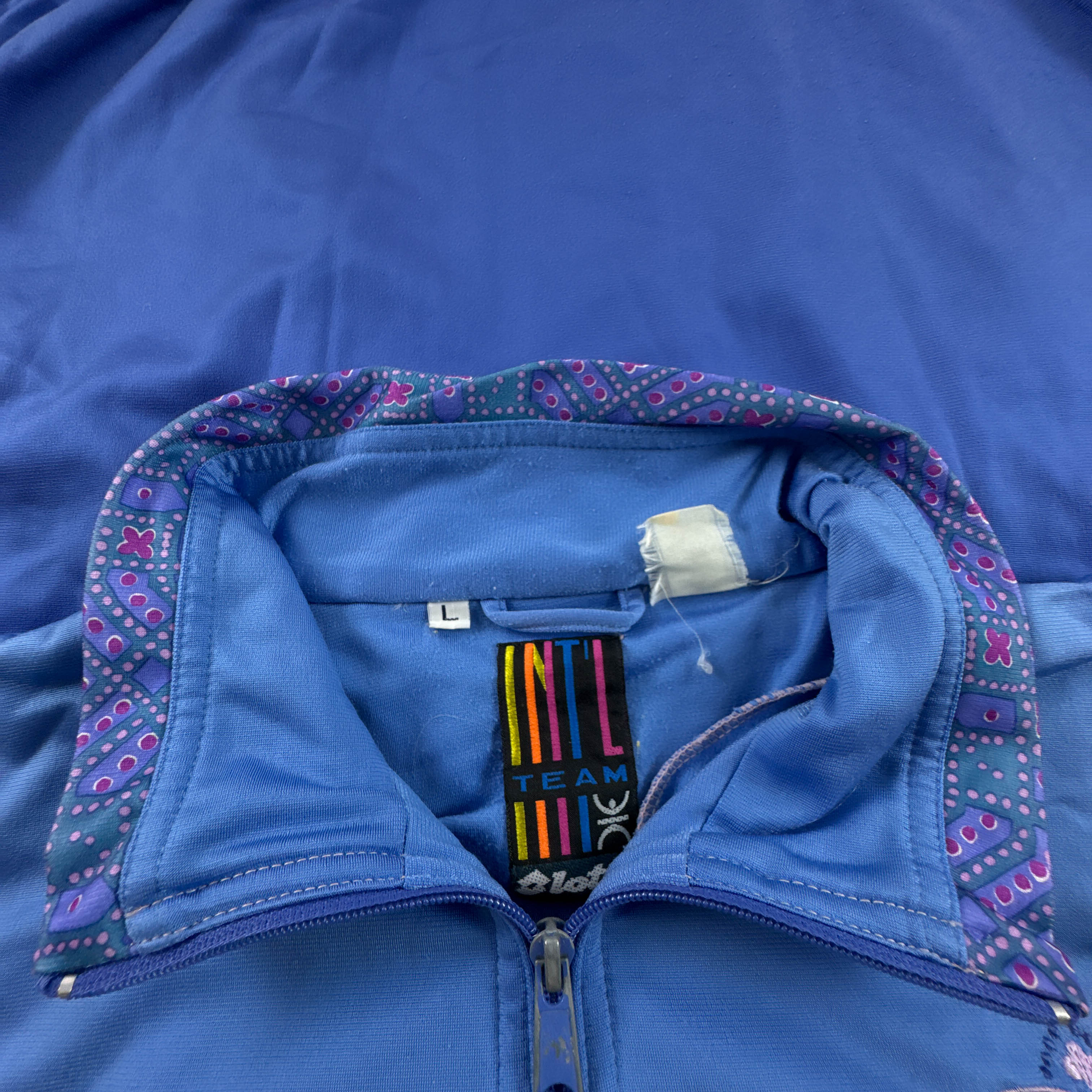 Felpa Lotto Vintage azzurra e blu con zip e logo ricamato anni 80 90 - Taglia L uomo