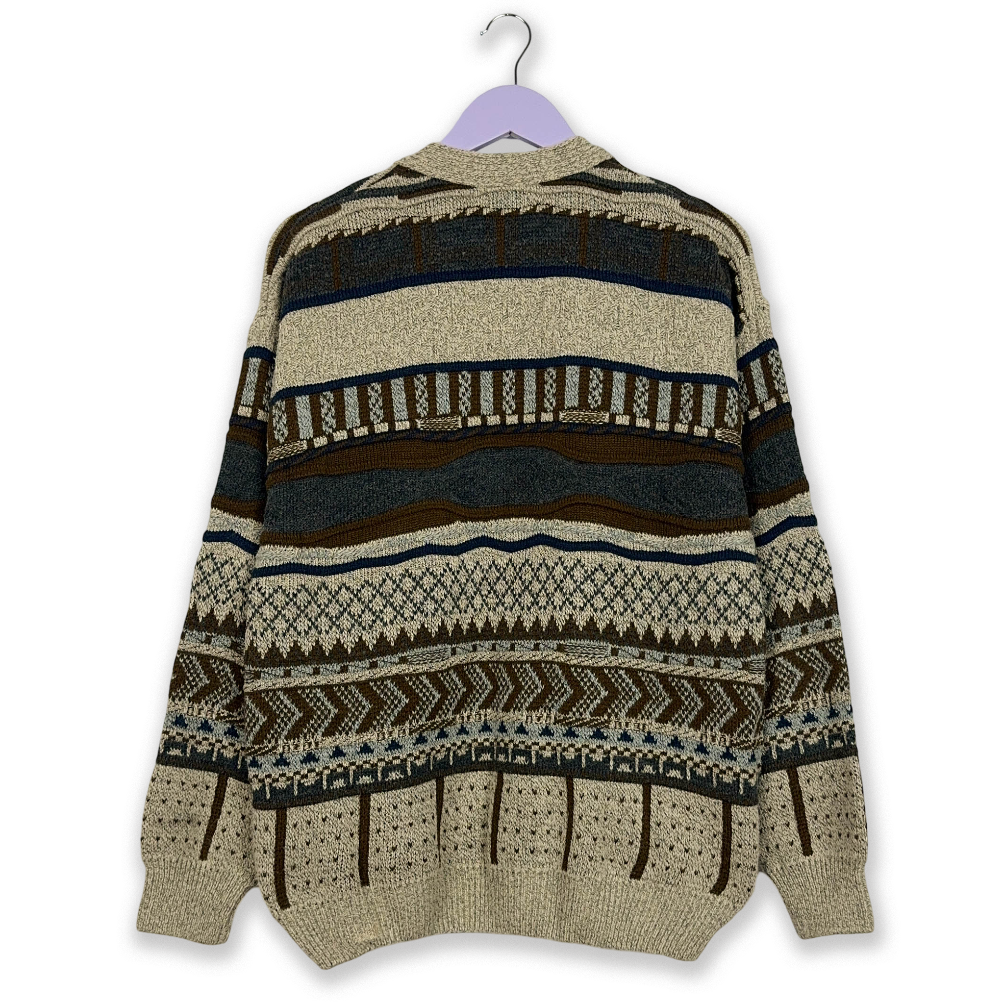 Cardigan Vintage a fantasia marrone e beige - Taglia M uomo