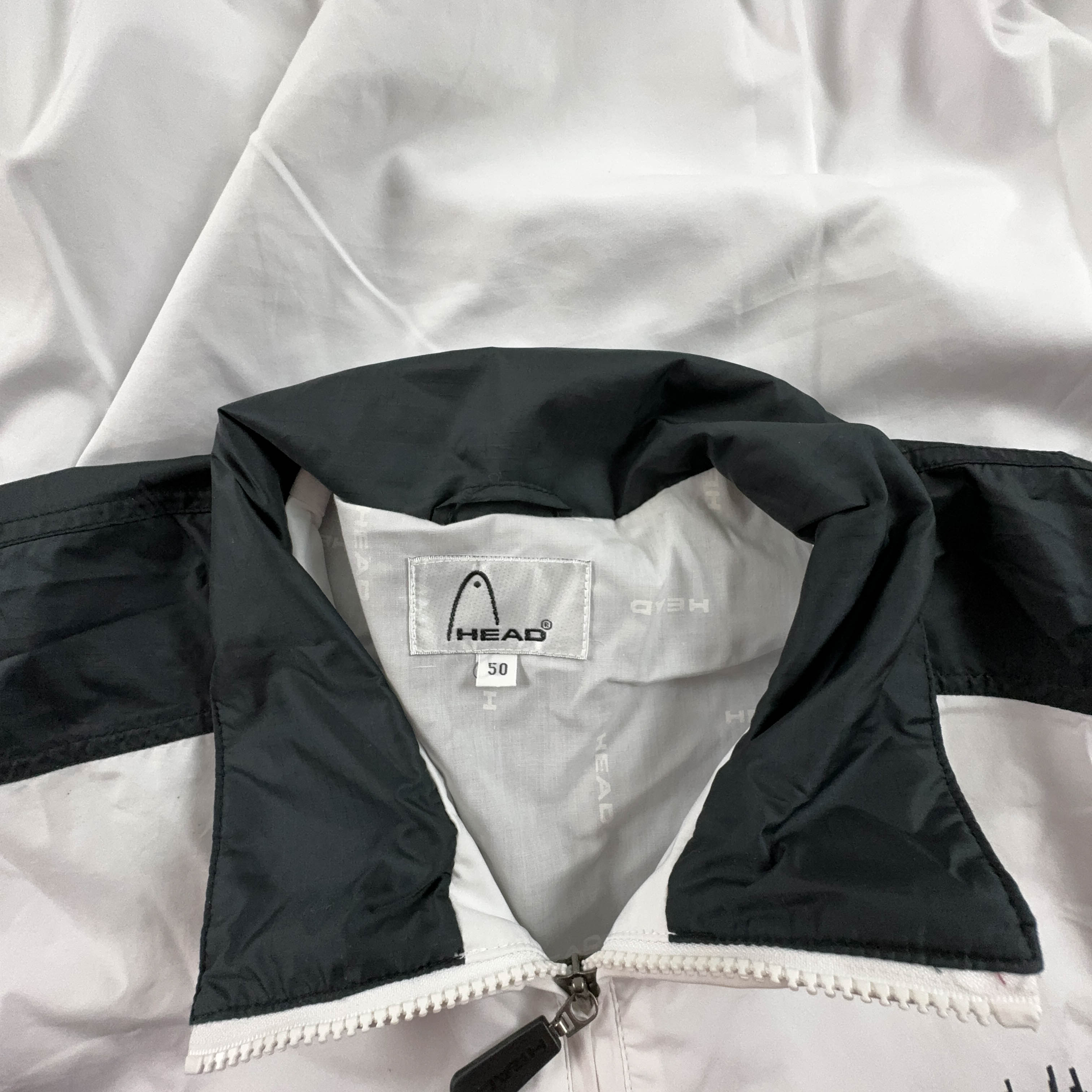 Giacca a vento Vintage bianca e nera con zip - Taglia 50 uomo