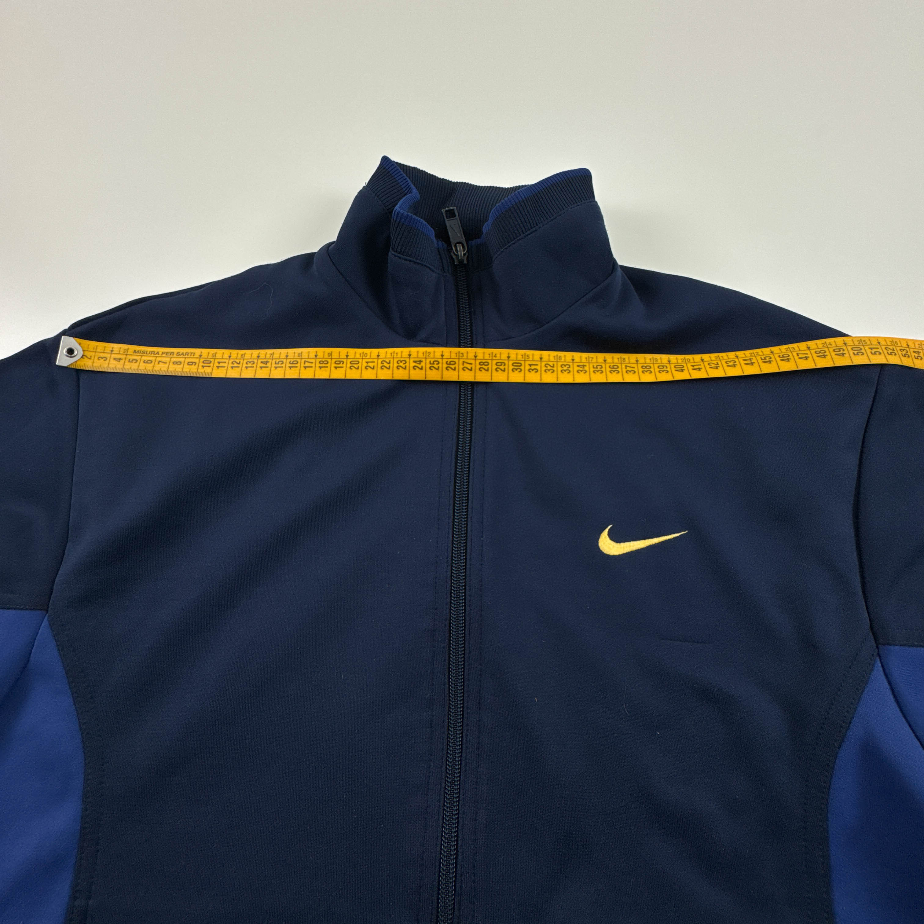 Felpa Nike Vintage blu scura e azzurra con zip logo ricamato anni 90 - Taglia S/M uomo