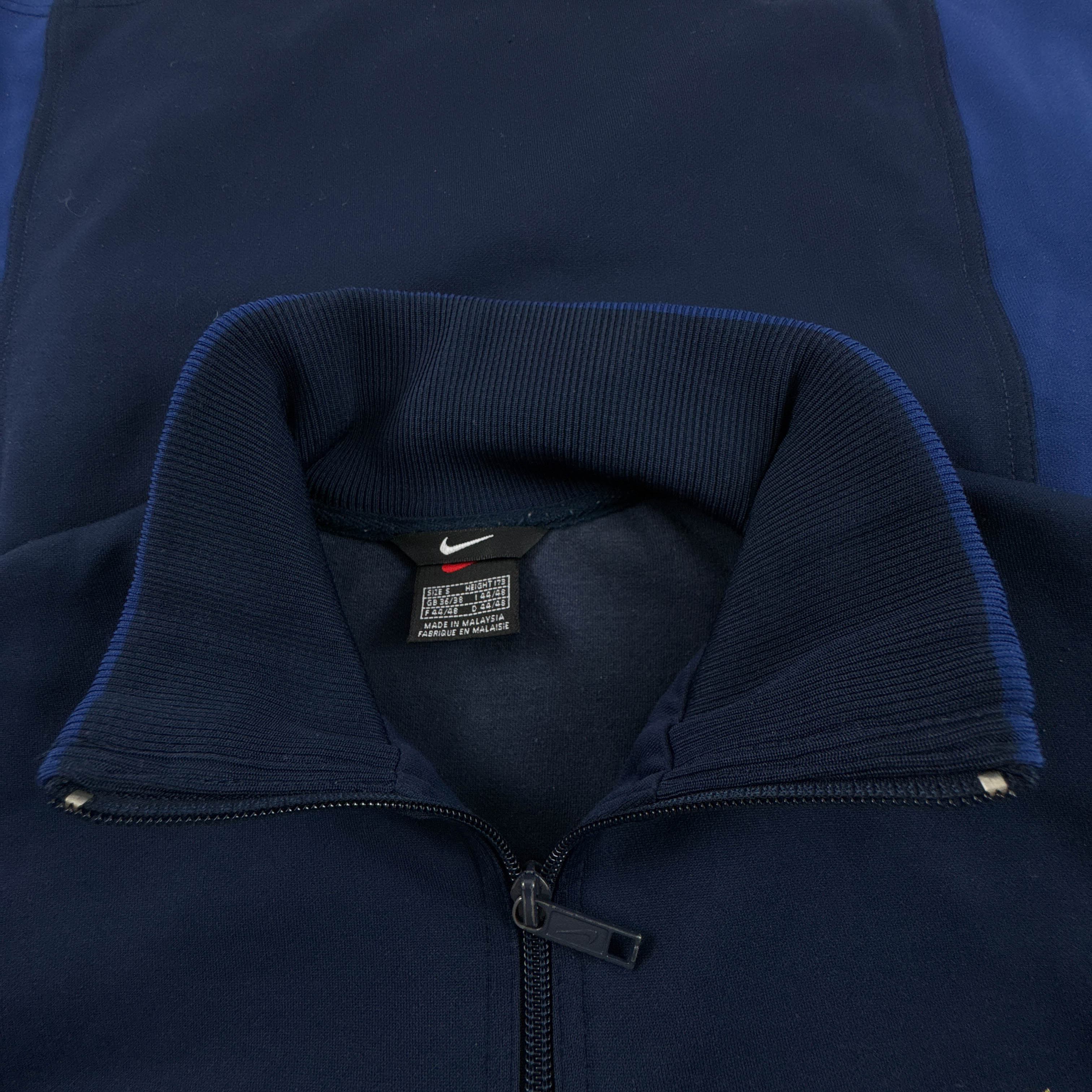 Felpa Nike Vintage blu scura e azzurra con zip logo ricamato anni 90 - Taglia S/M uomo