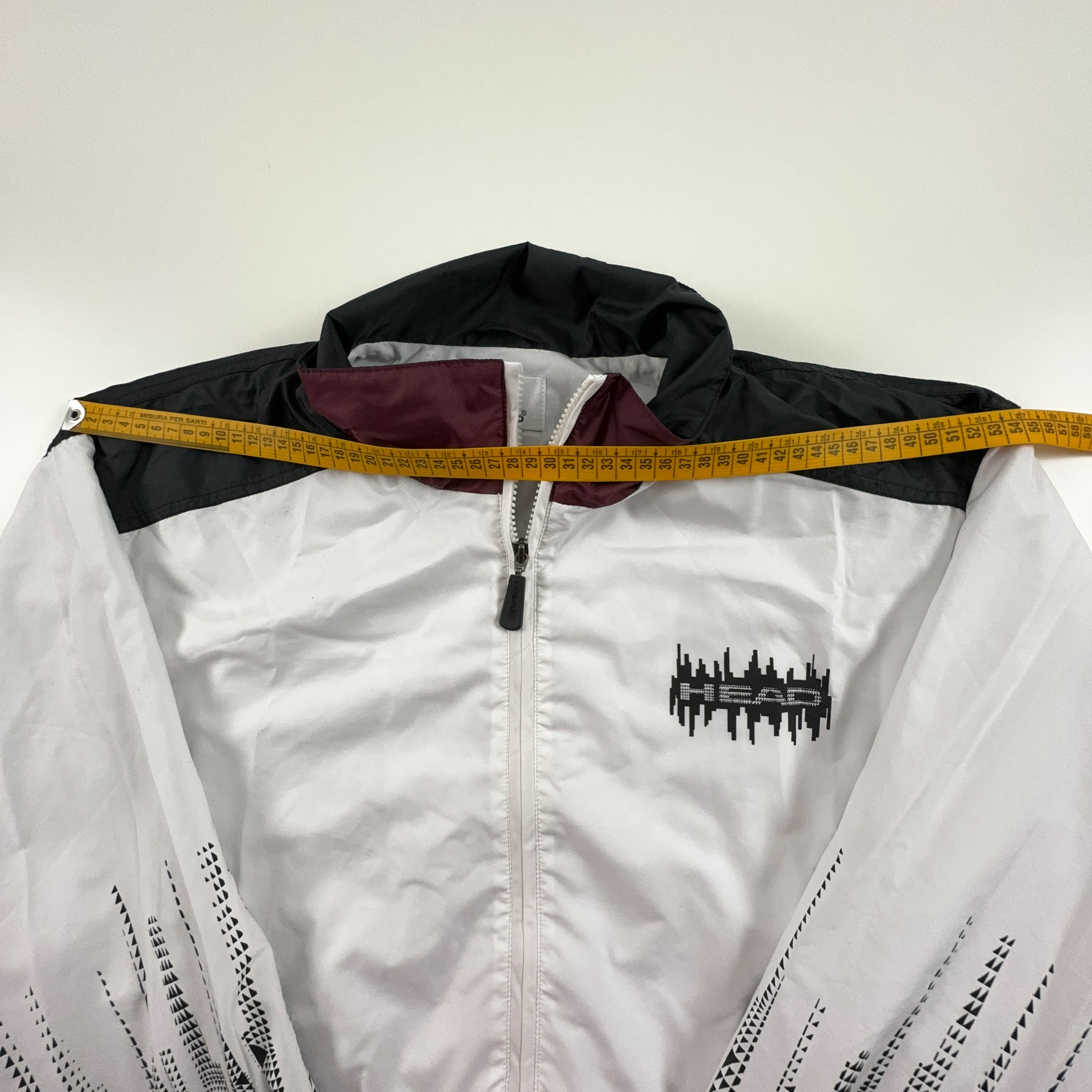 Giacca a vento Vintage bianca e nera con zip - Taglia 50 uomo