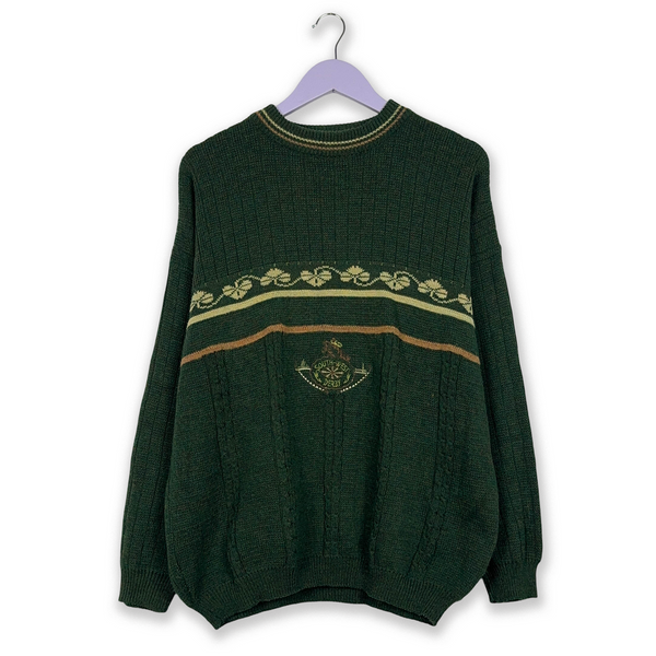 Maglione Vintage 50% lana verde con ricamo - Taglia L/XL uomo