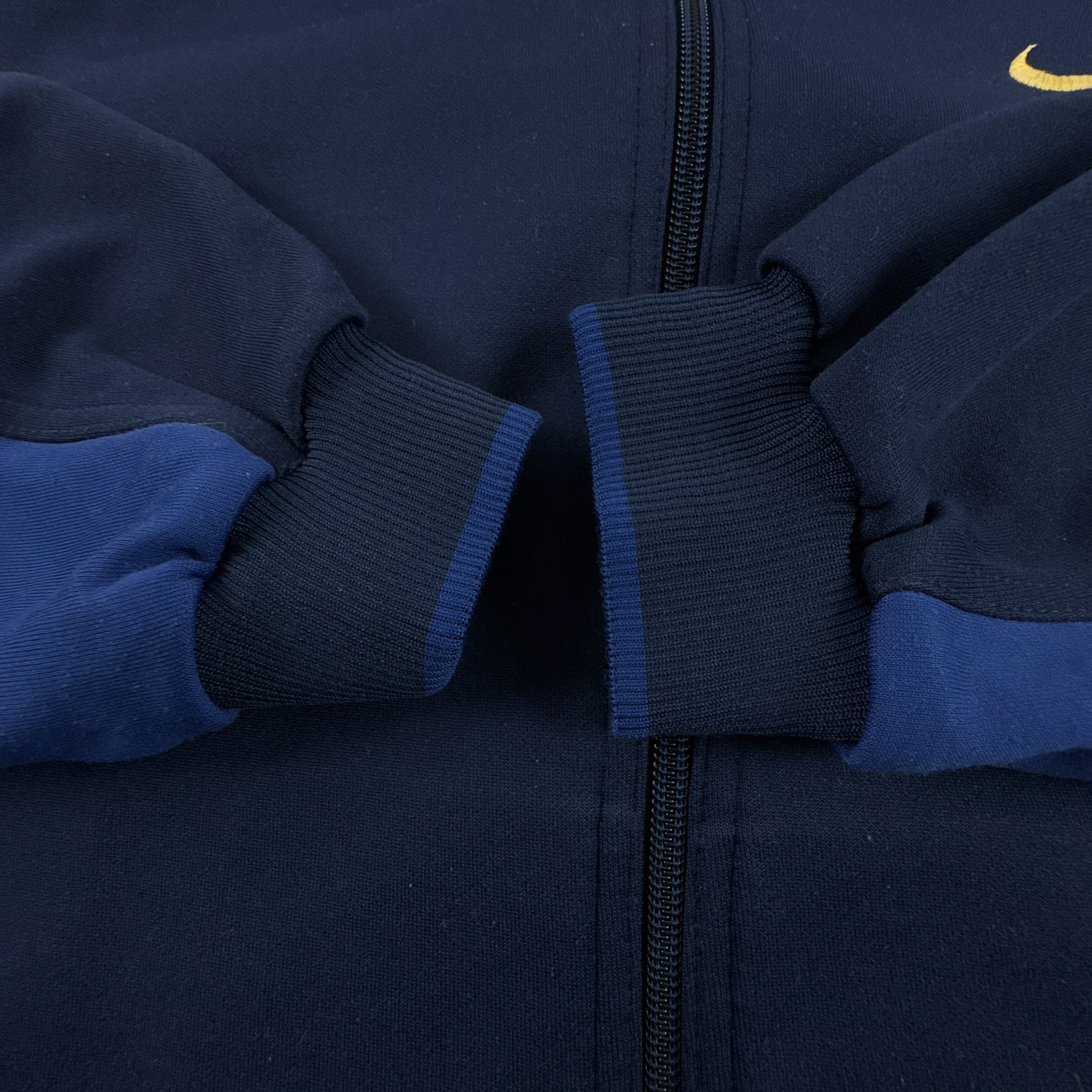 Felpa Nike Vintage blu scura e azzurra con zip logo ricamato anni 90 - Taglia S/M uomo
