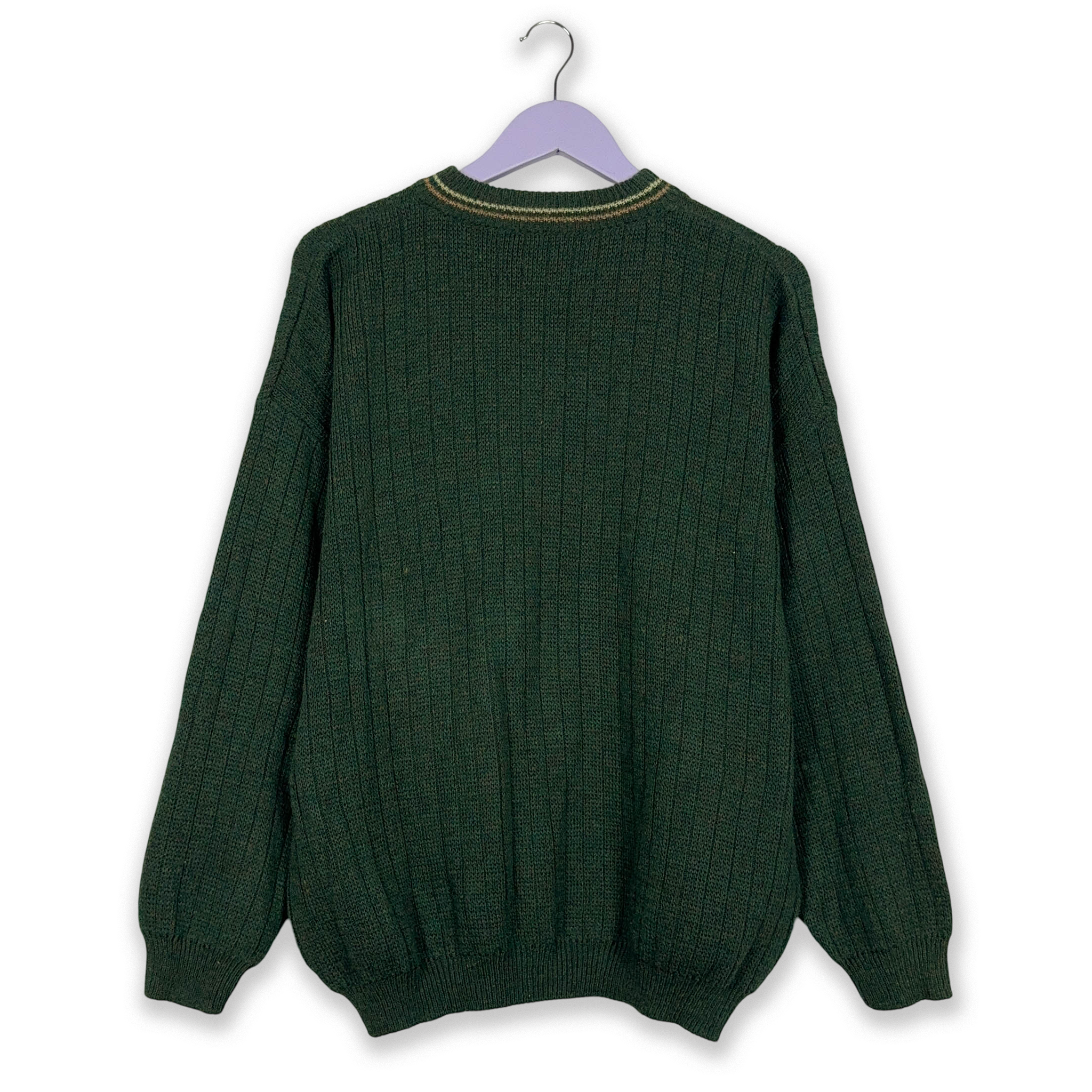 Vintage 50% Wool Green Sweater with Embroidery - Size L/XL Men