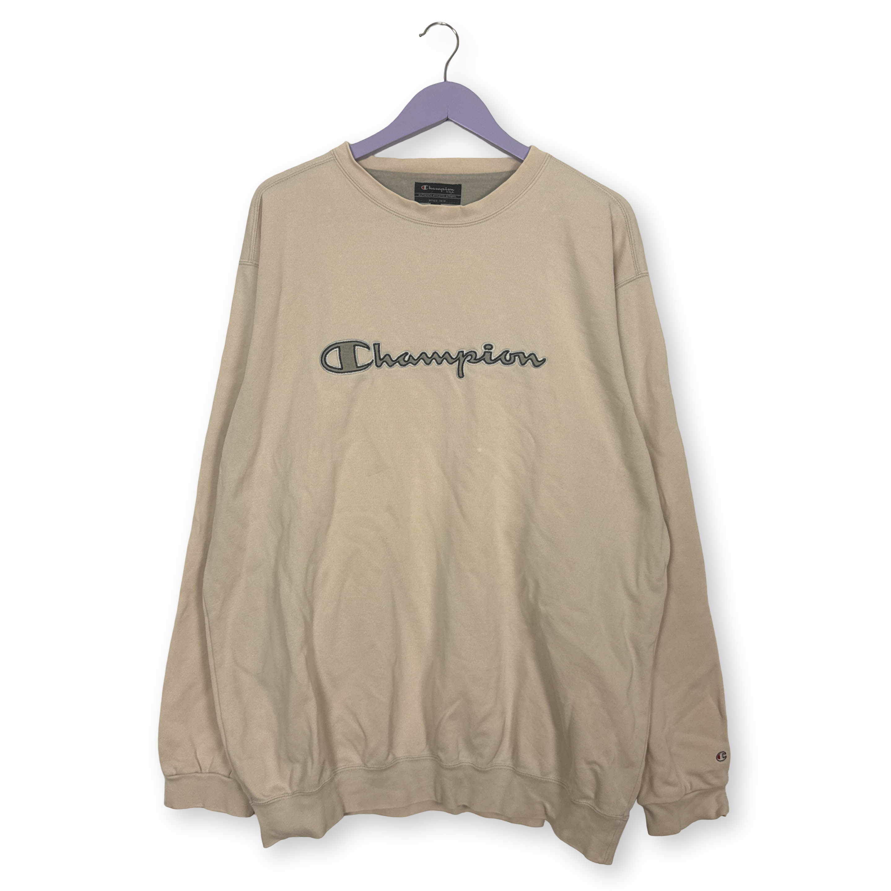 Felpa Champion Vintage crema a girocollo logo ricamato anni 90 00 - Taglia XXL uomo