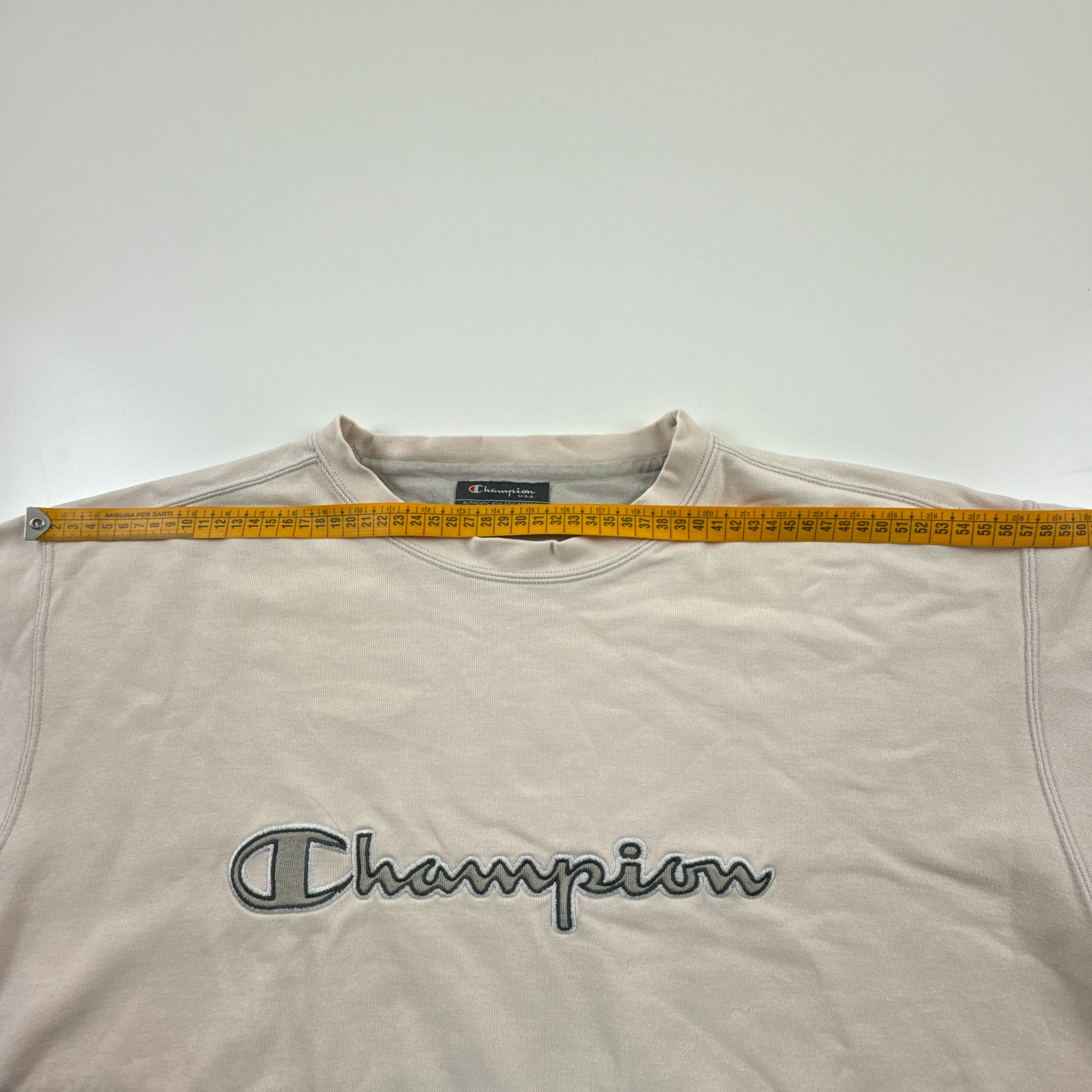 Felpa Champion Vintage crema a girocollo logo ricamato anni 90 00 - Taglia XXL uomo