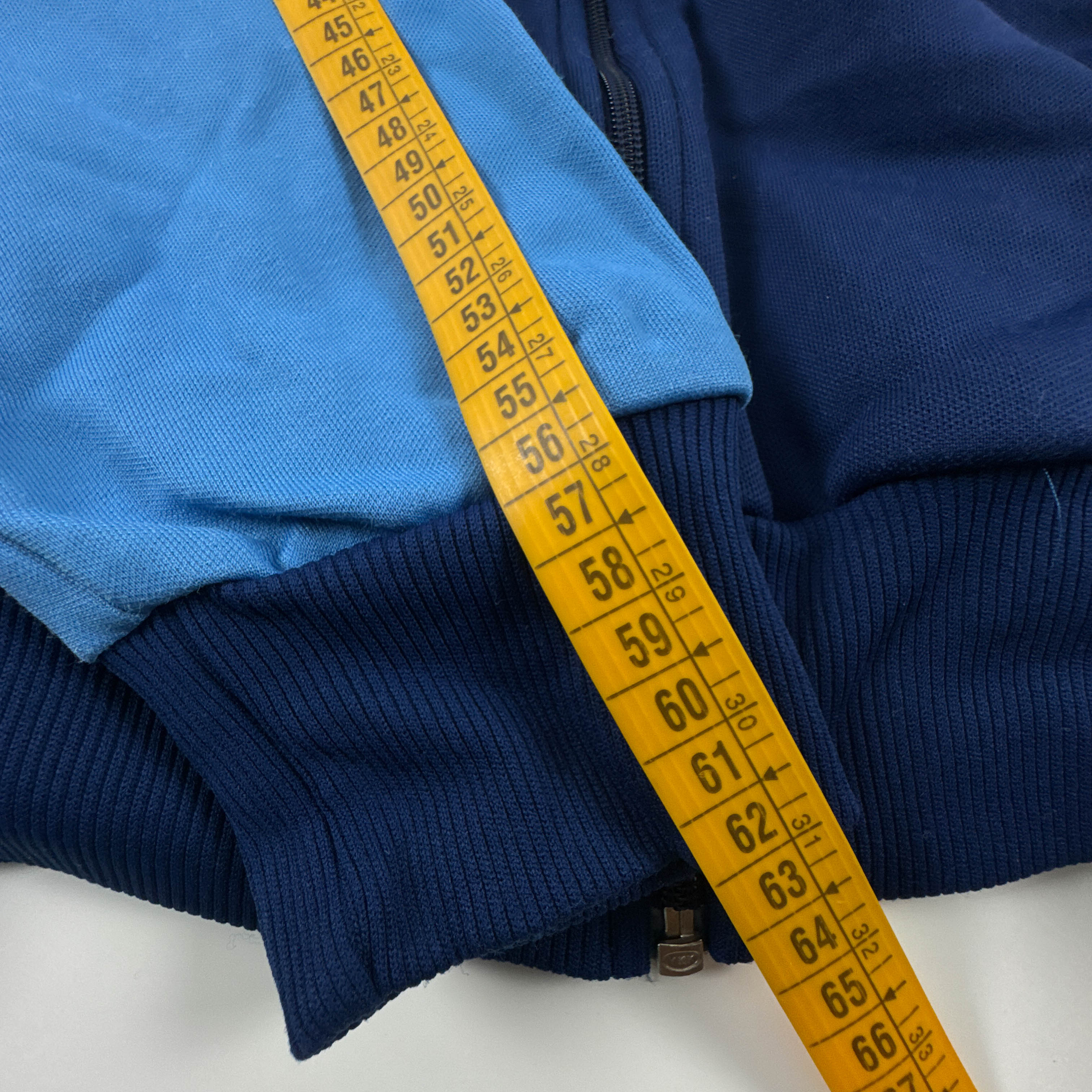 Felpa Adidas Vintage blu azzurra bianca con zip logo ricamato anni 80 - Taglia 7 uomo