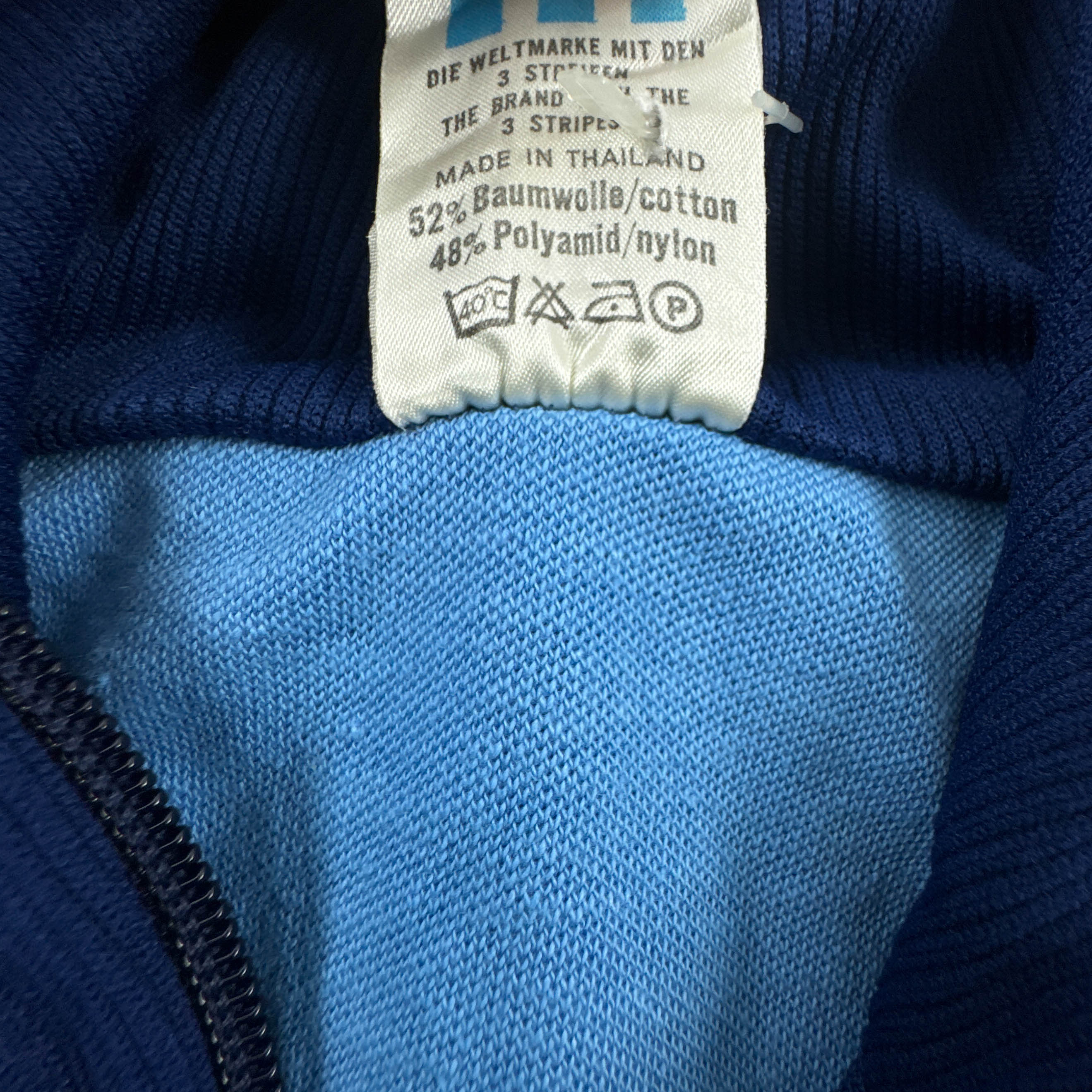 Felpa Adidas Vintage blu azzurra bianca con zip logo ricamato anni 80 - Taglia 7 uomo