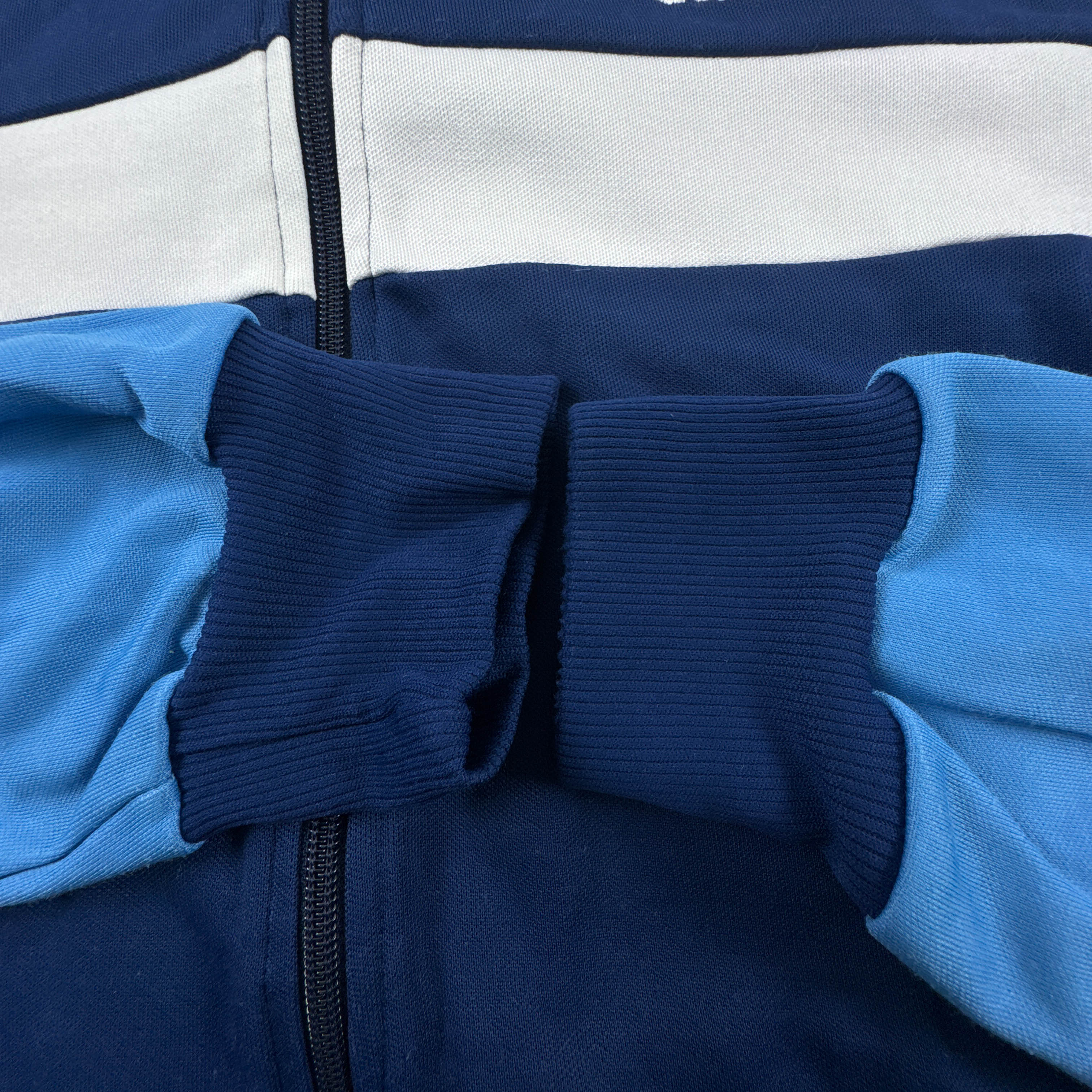 Felpa Adidas Vintage blu azzurra bianca con zip logo ricamato anni 80 - Taglia 7 uomo