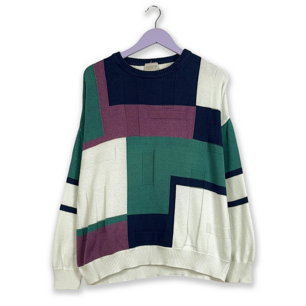 Maglione Vintage a fantasia geometrica multicolore - Taglia L uomo