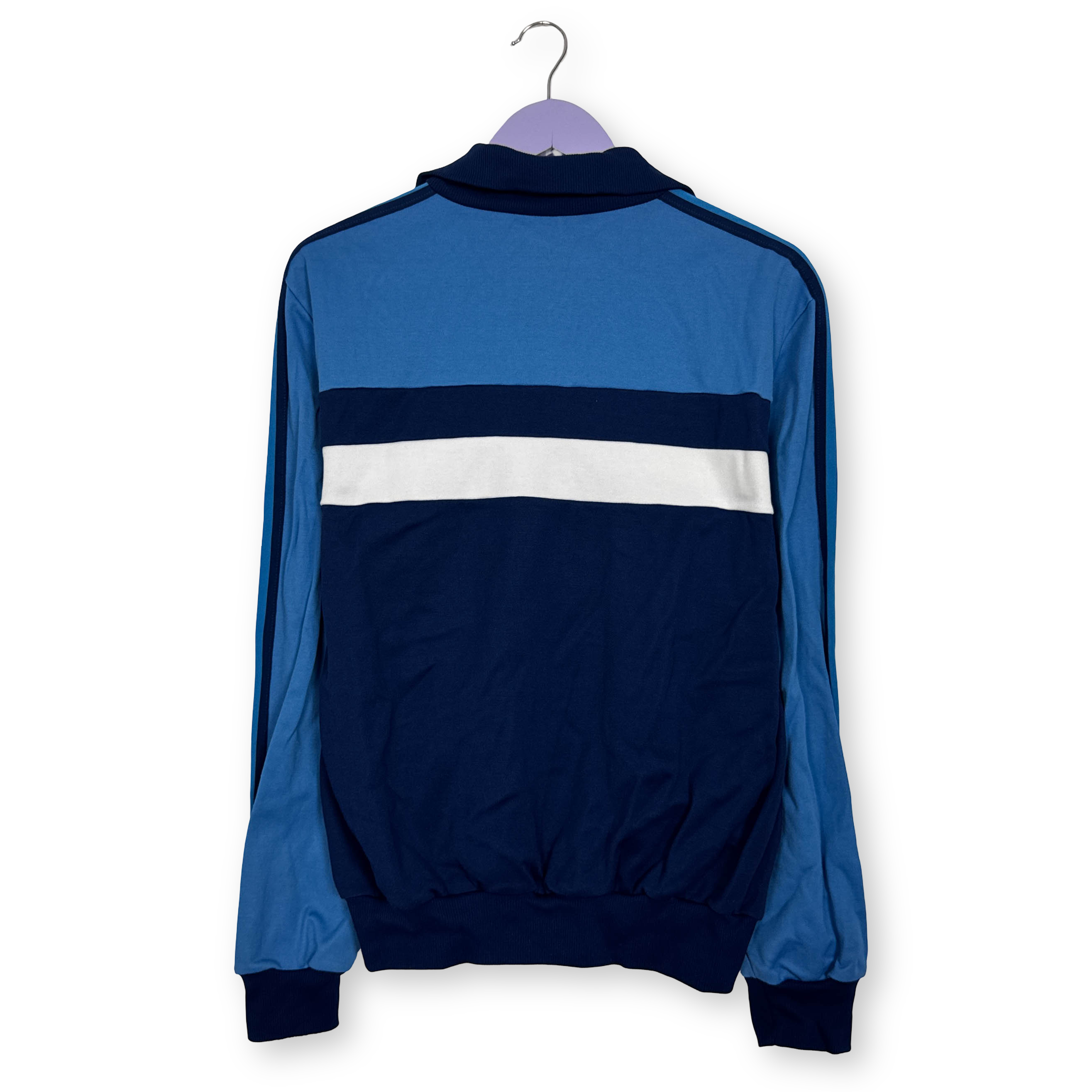 Felpa Adidas Vintage blu azzurra bianca con zip logo ricamato anni 80 - Taglia 7 uomo