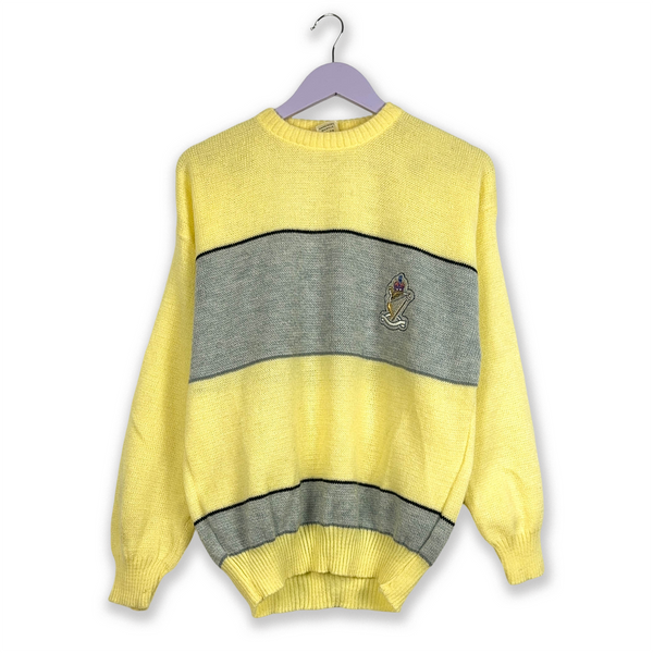 Maglione Vintage giallo e grigio con ricamo - Taglia M uomo