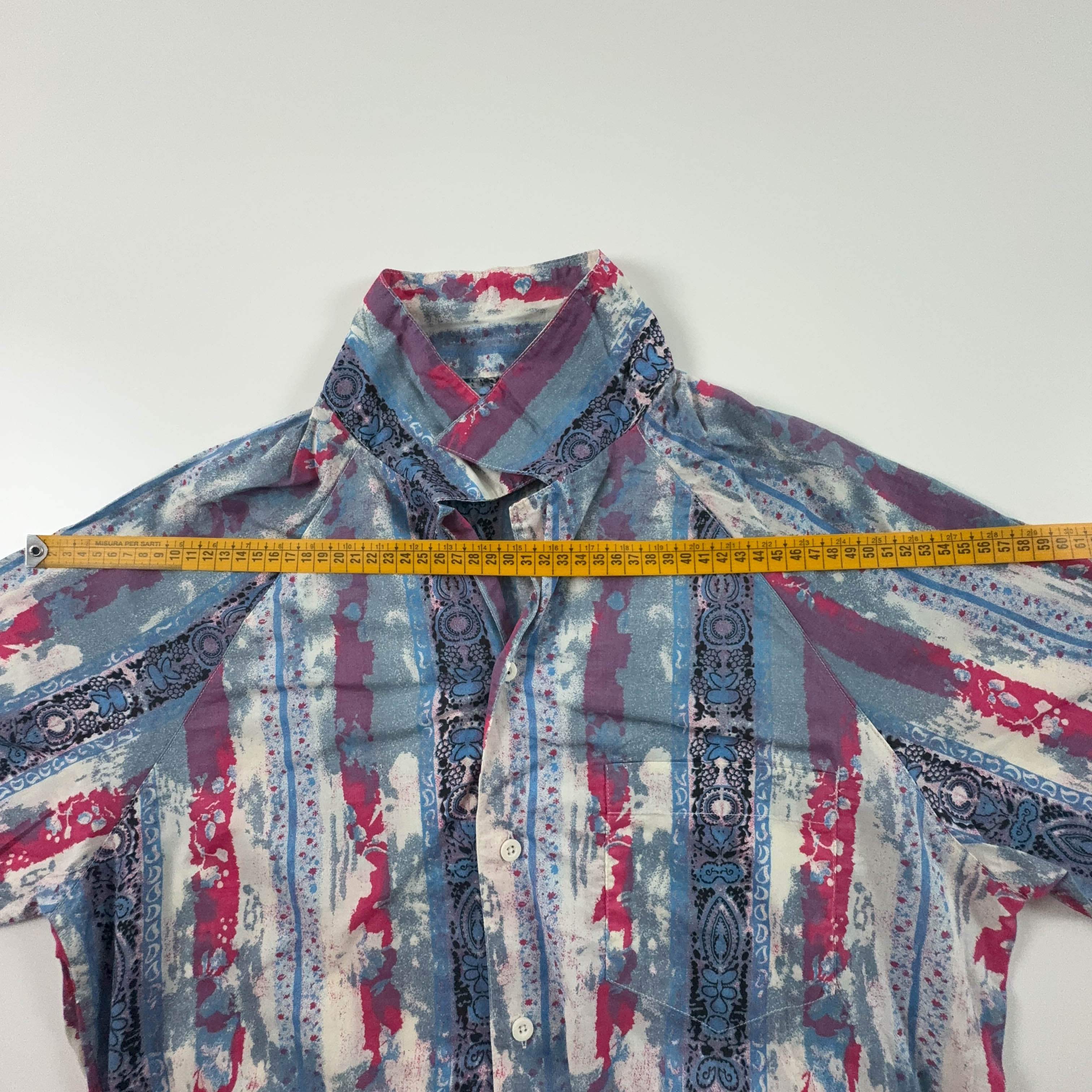 Camicia Vintage azzurra e rossa a righe a fantasia - Taglia M uomo