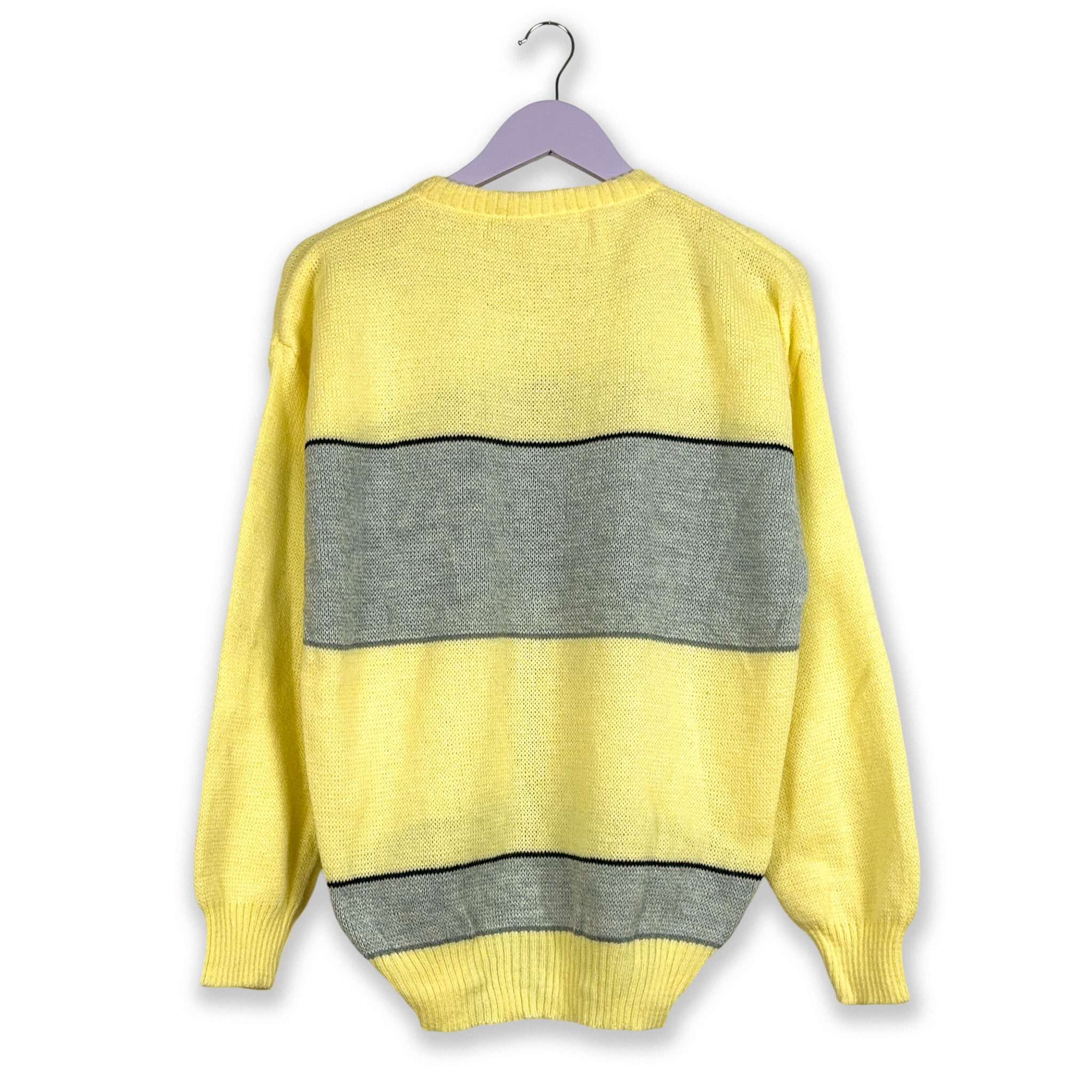 Yellow and Grey Vintage Sweater with Embroidery - Size M Men