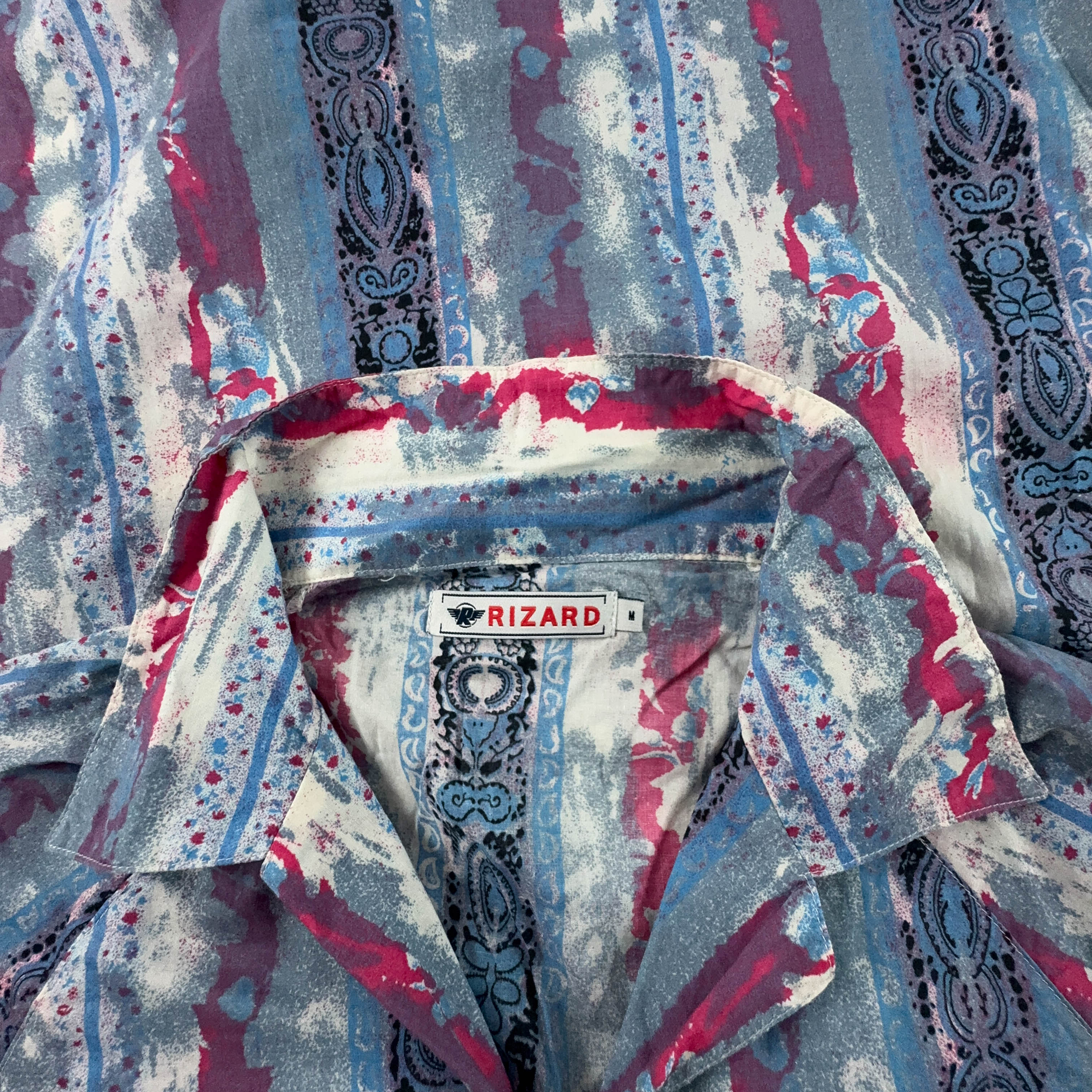 Camicia Vintage azzurra e rossa a righe a fantasia - Taglia M uomo