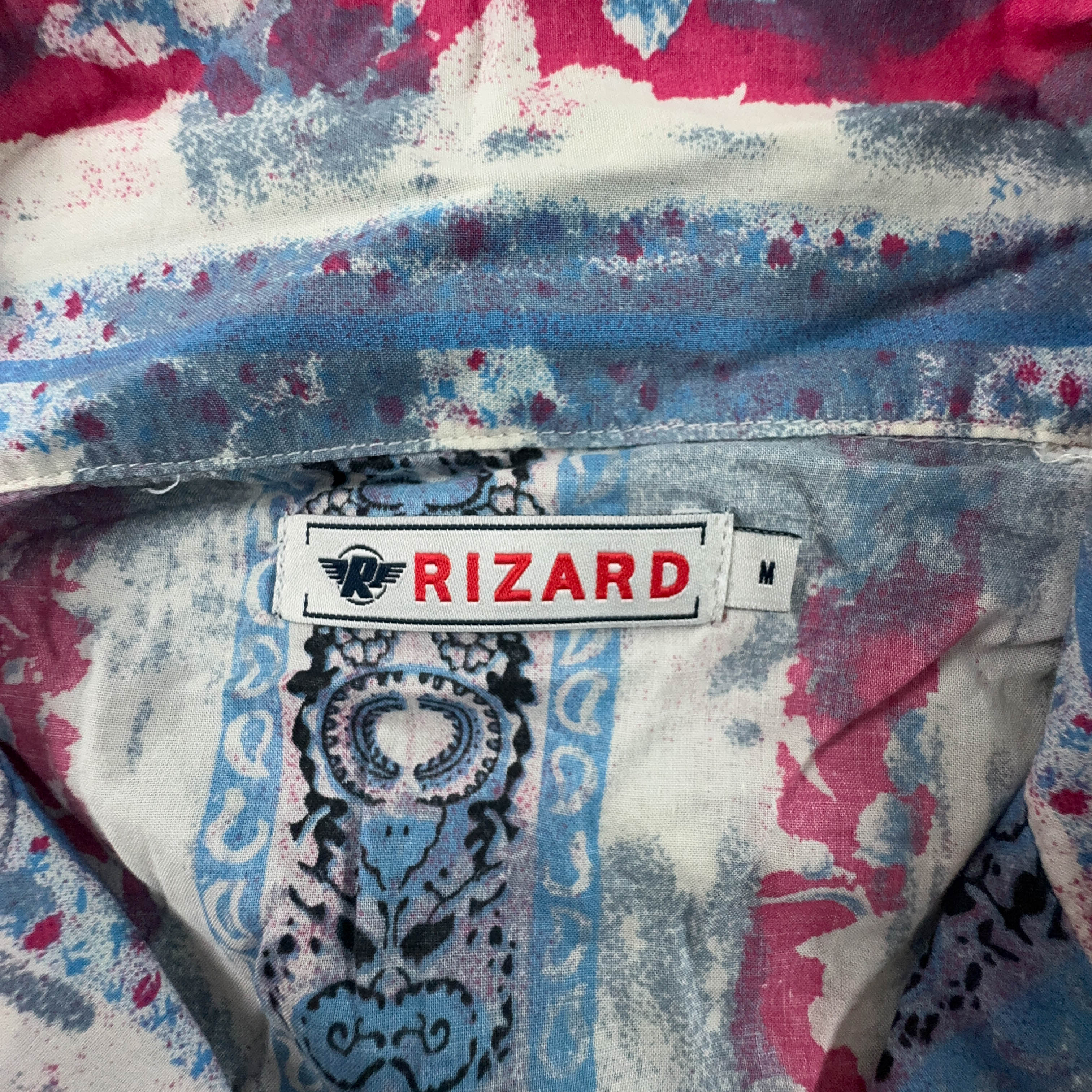 Camicia Vintage azzurra e rossa a righe a fantasia - Taglia M uomo