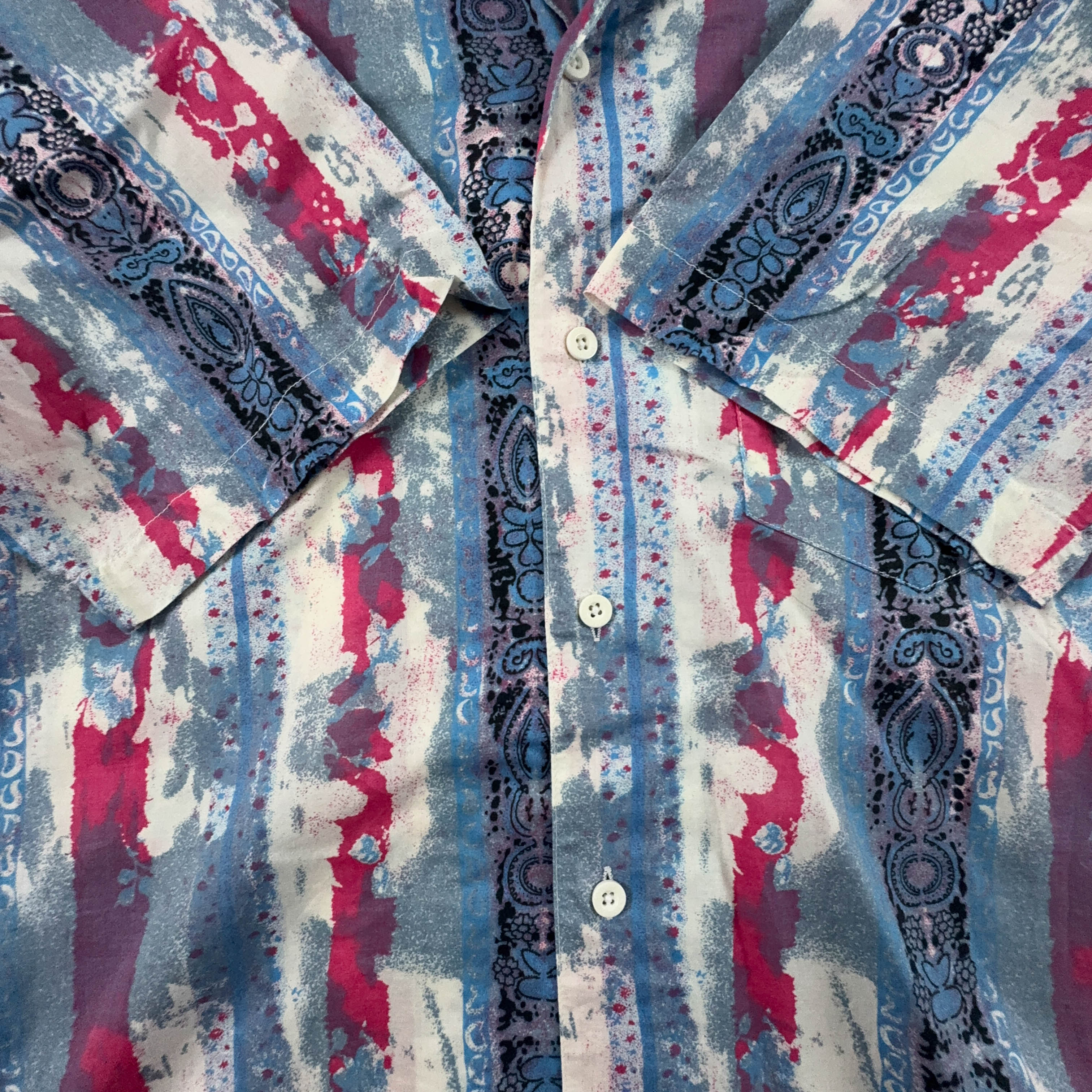 Camicia Vintage azzurra e rossa a righe a fantasia - Taglia M uomo