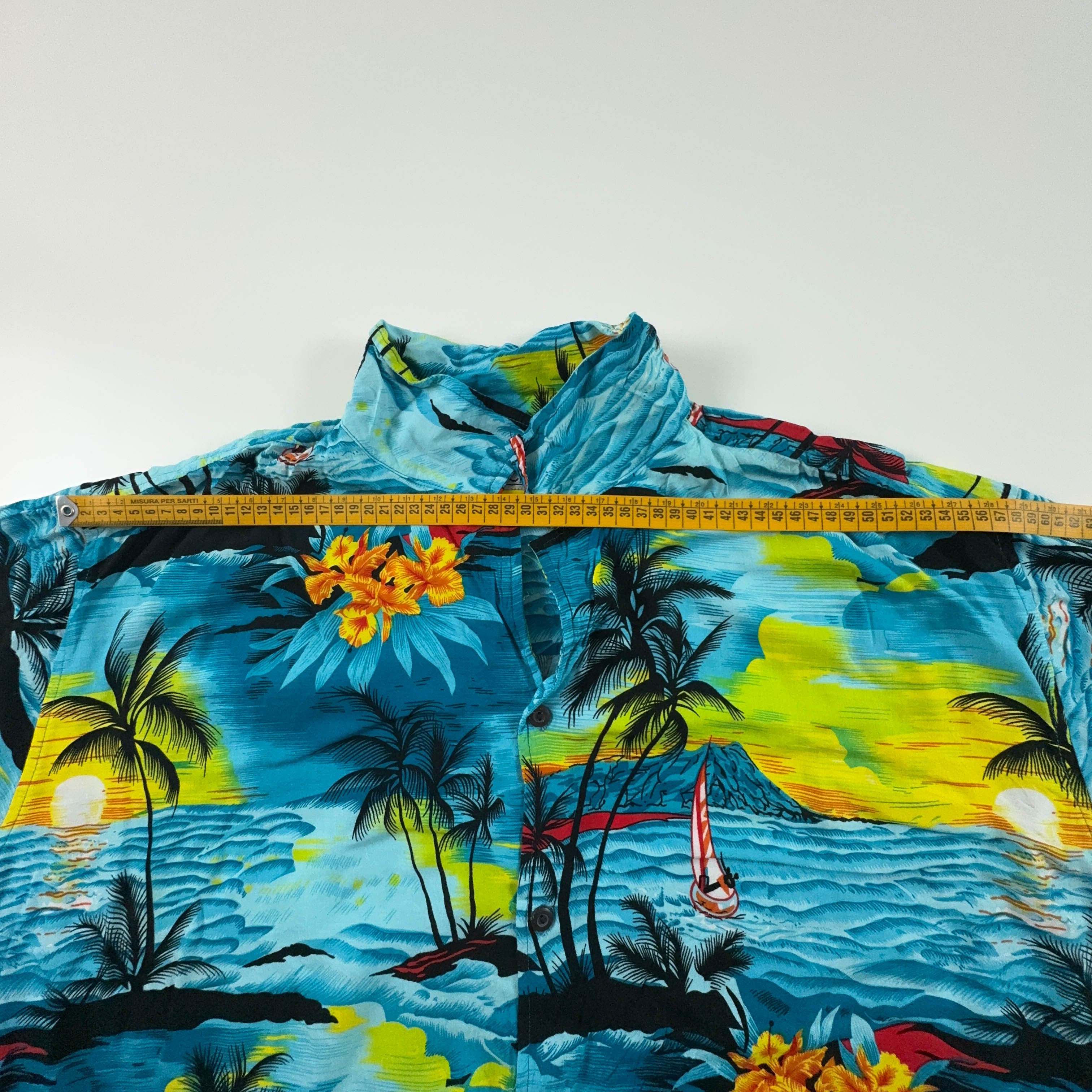 Camicia Vintage azzurra a fantasia Hawaii - Taglia 3XL uomo