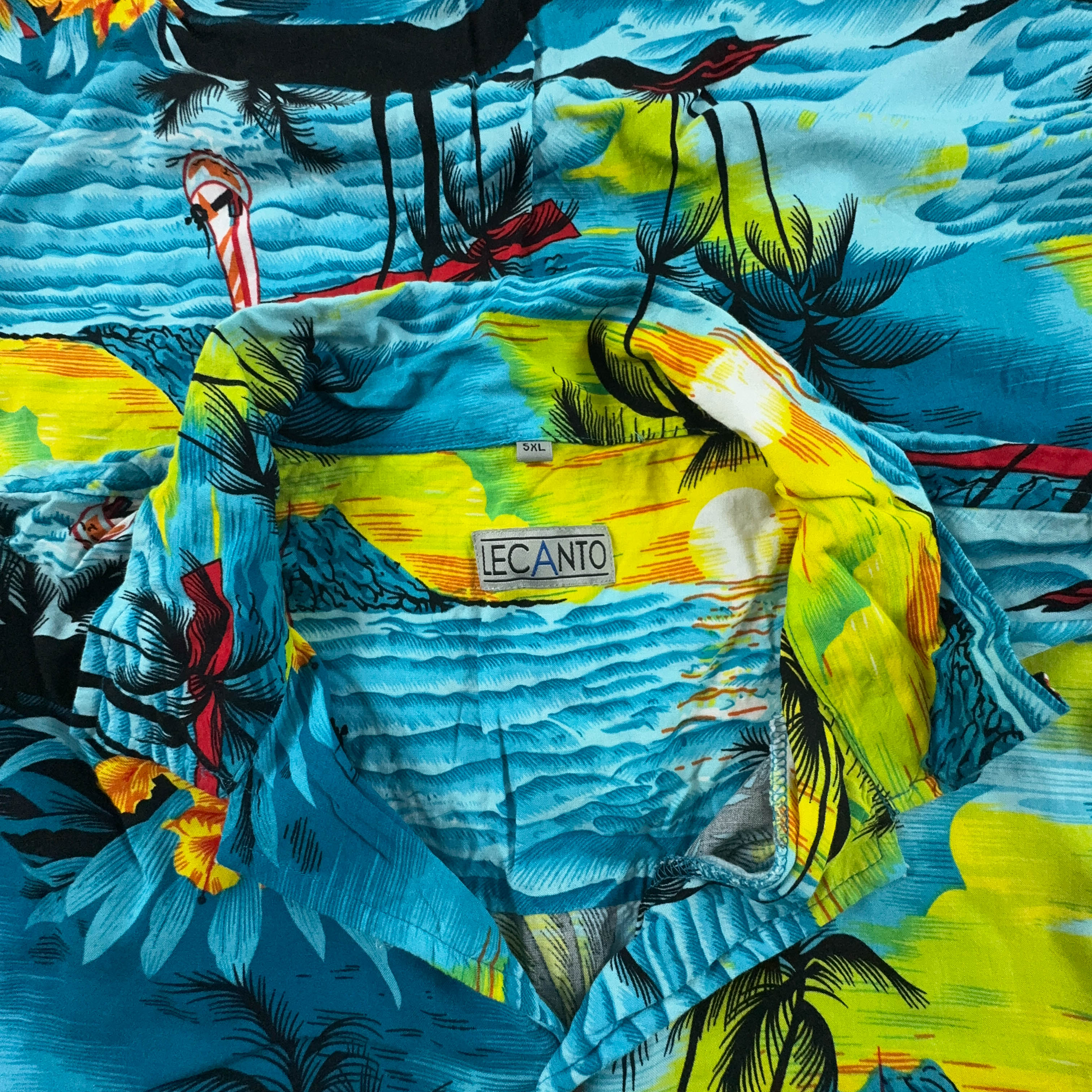 Camicia Vintage azzurra a fantasia Hawaii - Taglia 3XL uomo