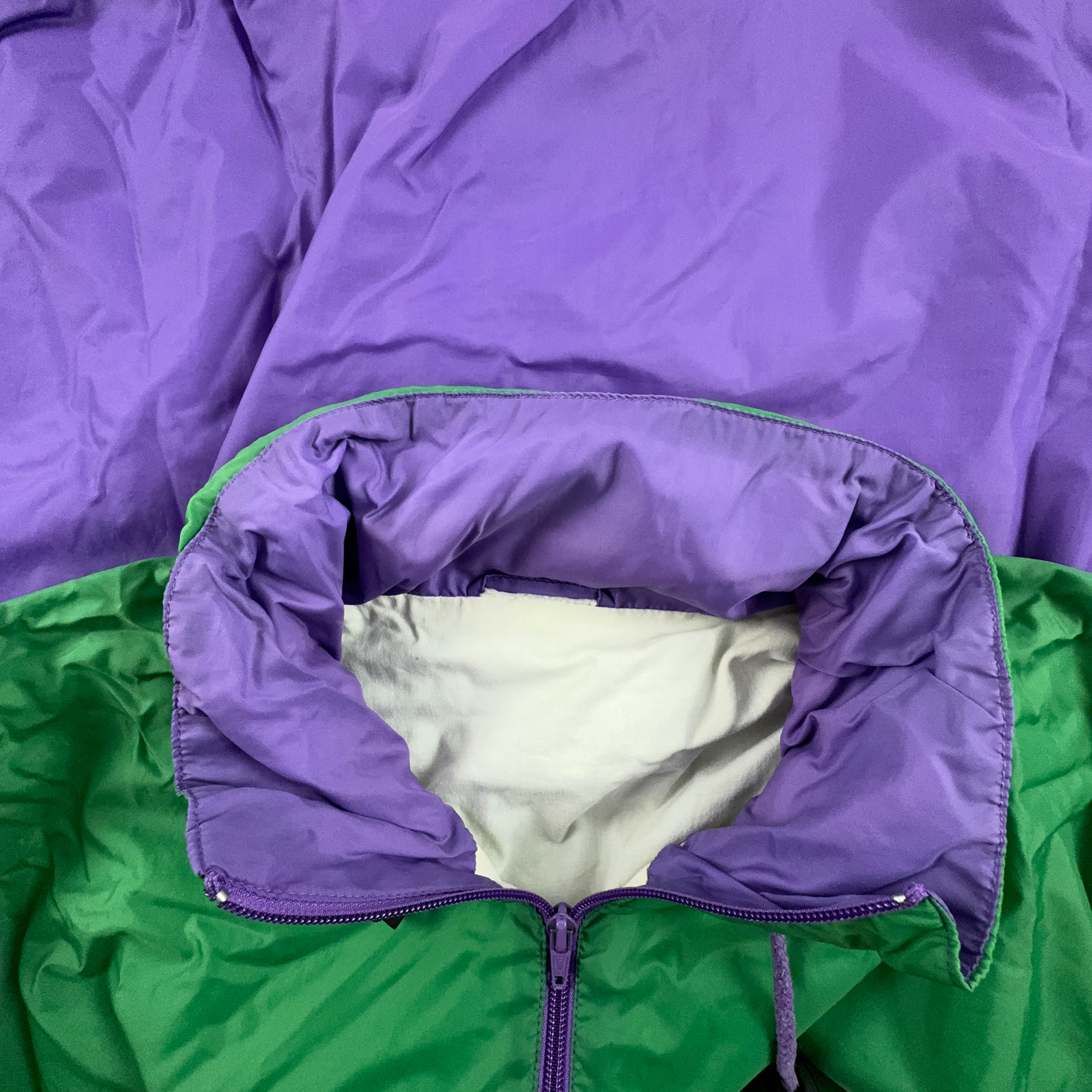Giacca a vento Vintage verde e viola con patch e zip - Taglia XL uomo