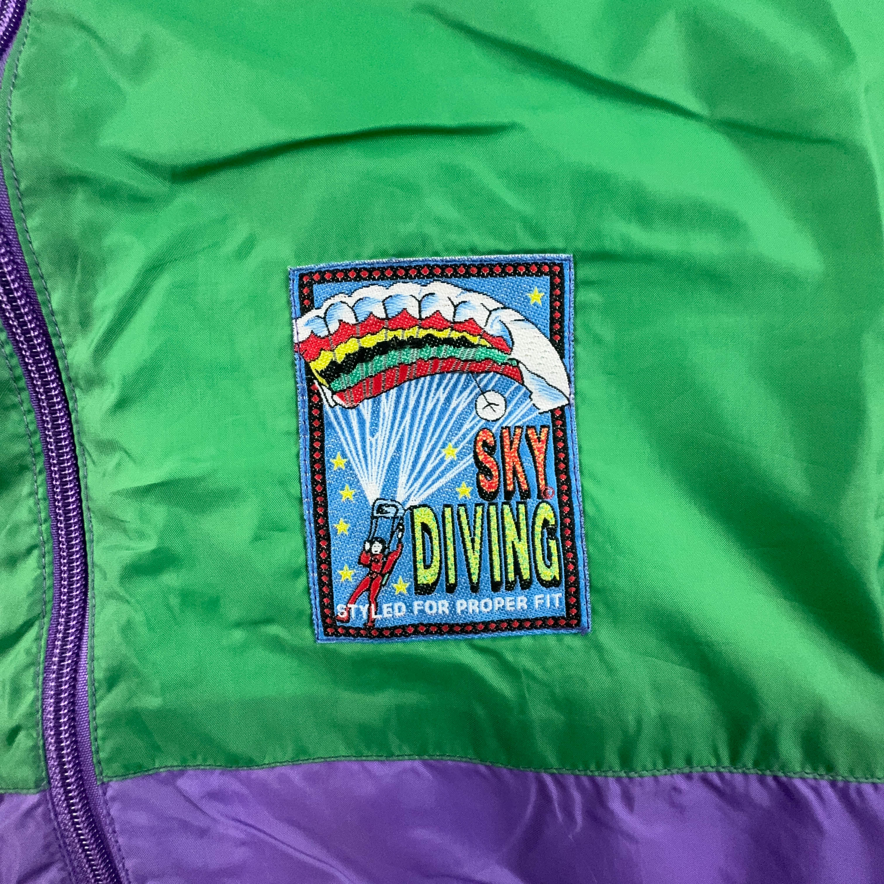 Giacca a vento Vintage verde e viola con patch e zip - Taglia XL uomo