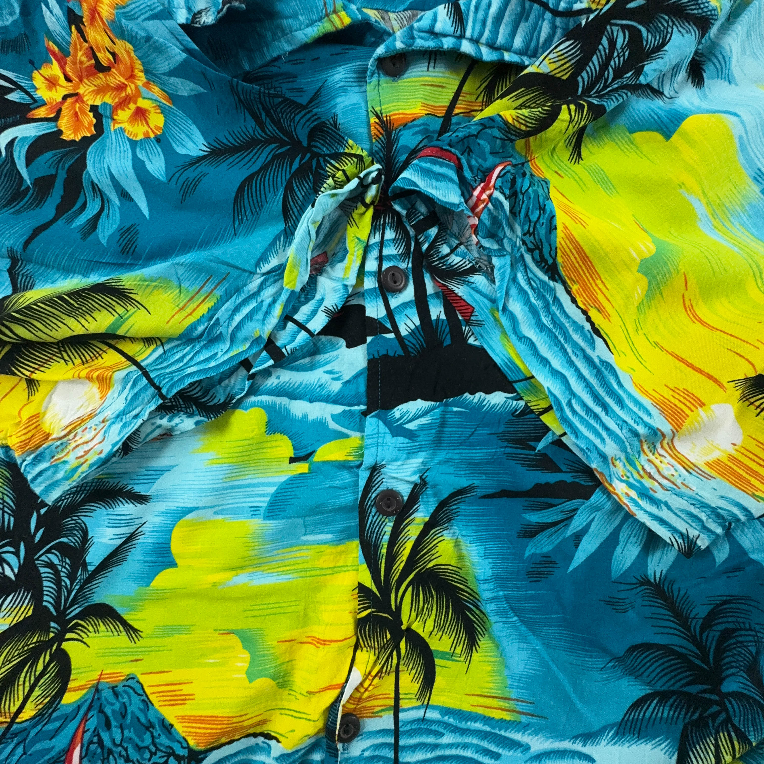 Camicia Vintage azzurra a fantasia Hawaii - Taglia 3XL uomo
