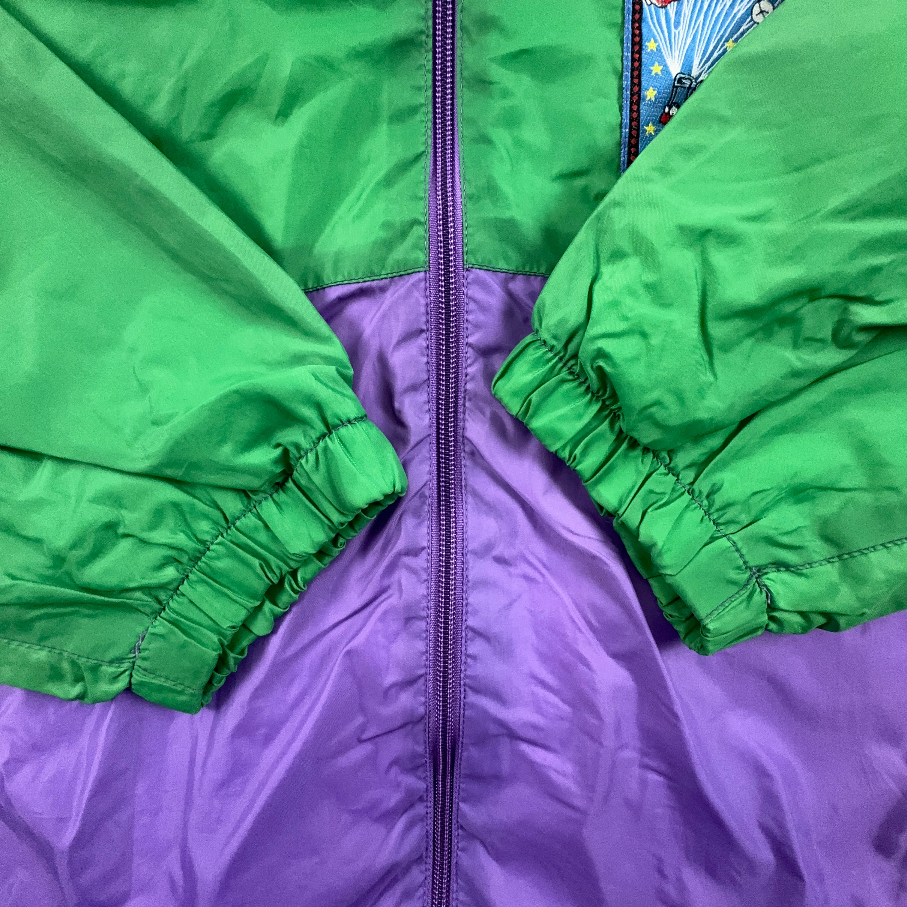 Giacca a vento Vintage verde e viola con patch e zip - Taglia XL uomo