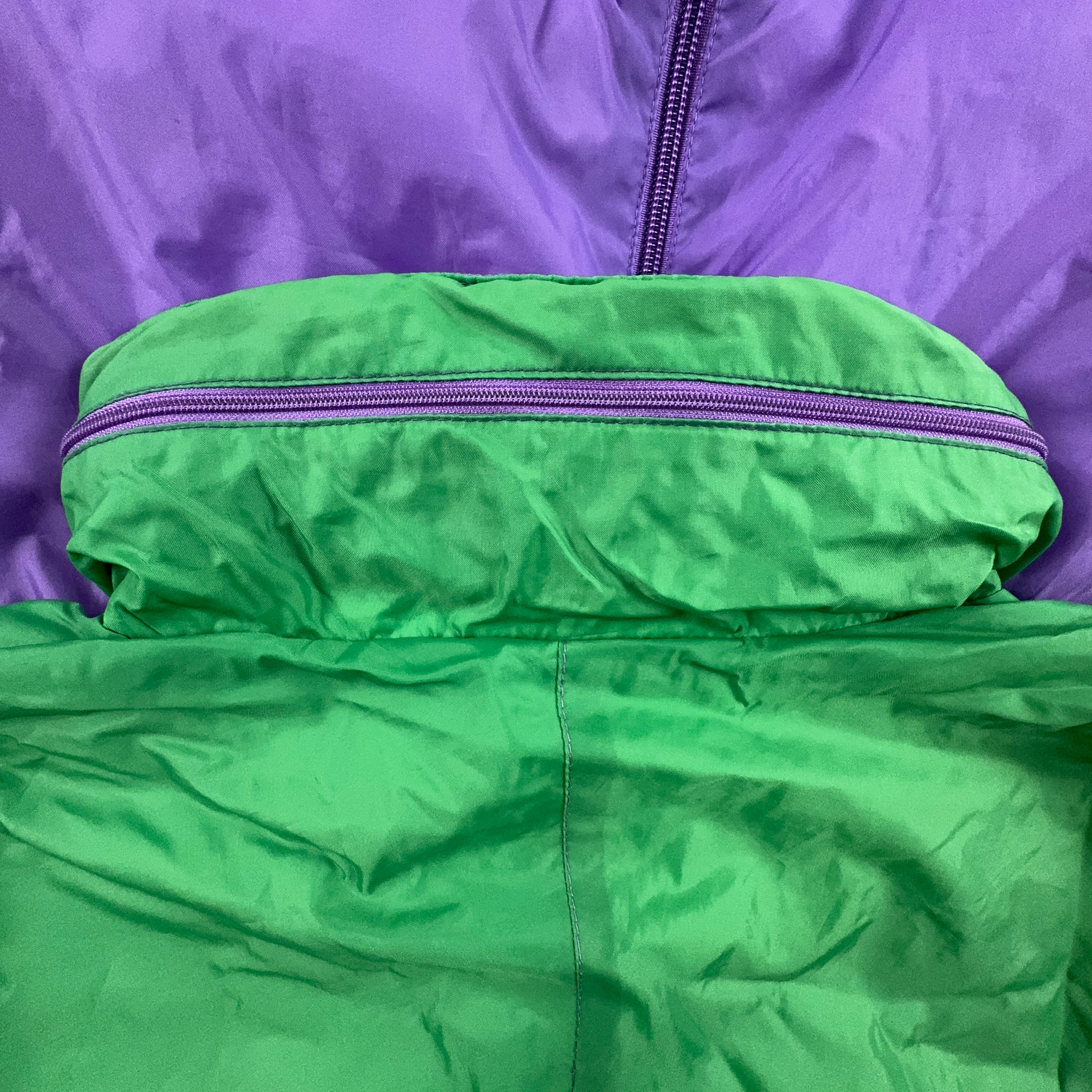 Giacca a vento Vintage verde e viola con patch e zip - Taglia XL uomo