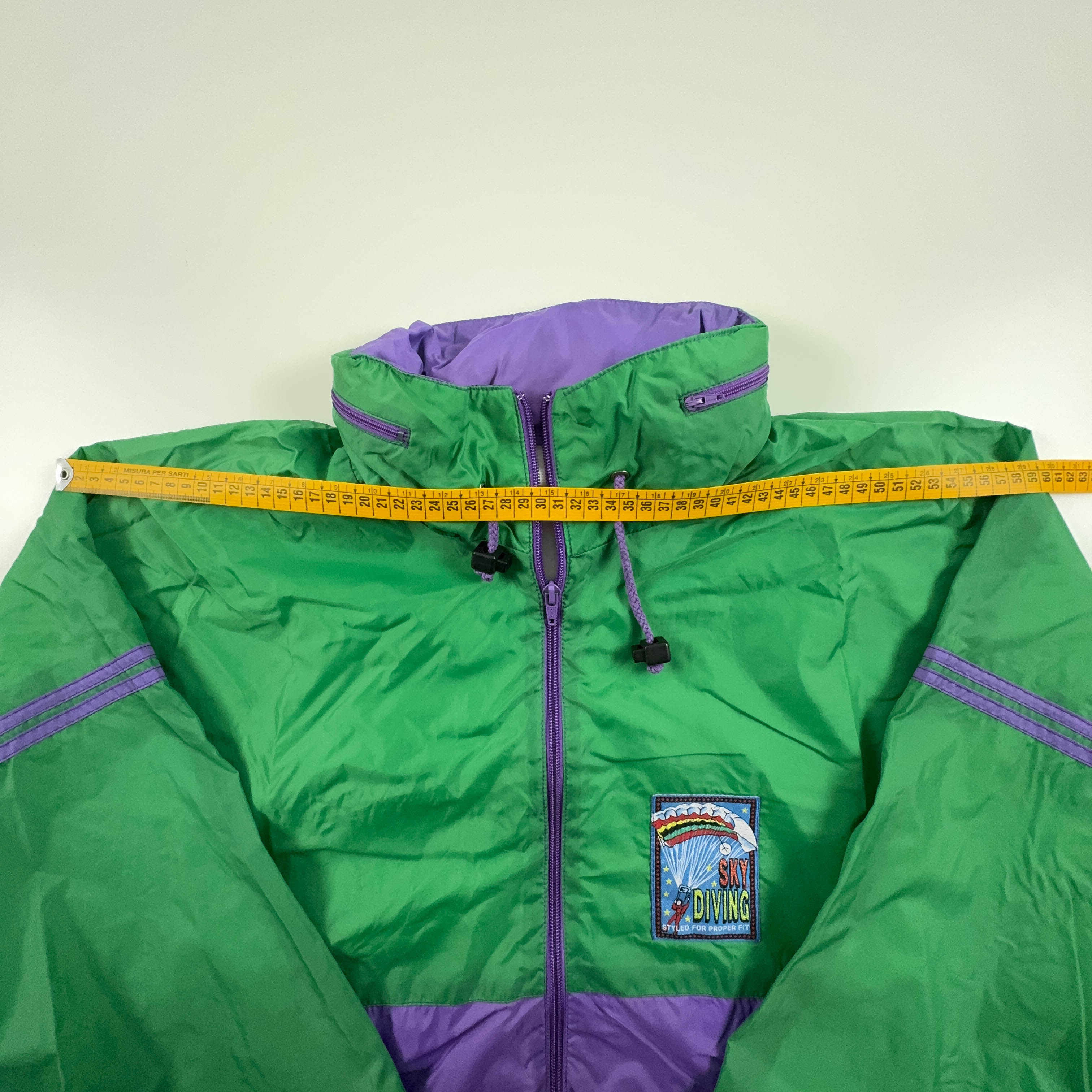 Giacca a vento Vintage verde e viola con patch e zip - Taglia XL uomo