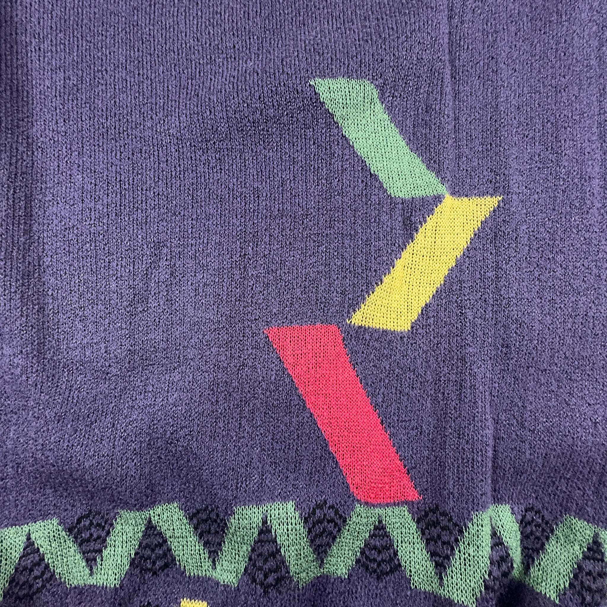 Maglione Vintage girocollo viola a fantasia geometrica - Taglia L uomo