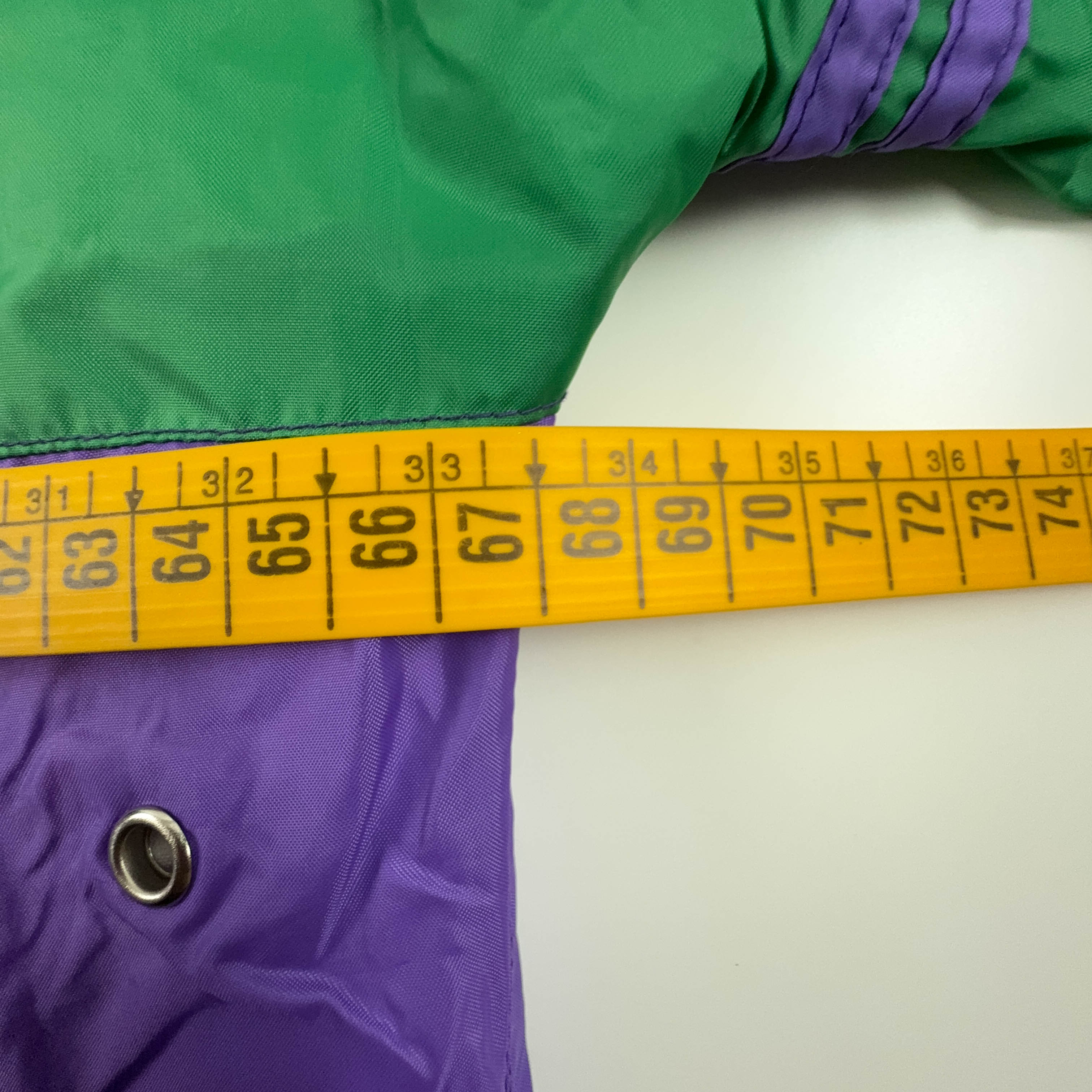 Giacca a vento Vintage verde e viola con patch e zip - Taglia XL uomo