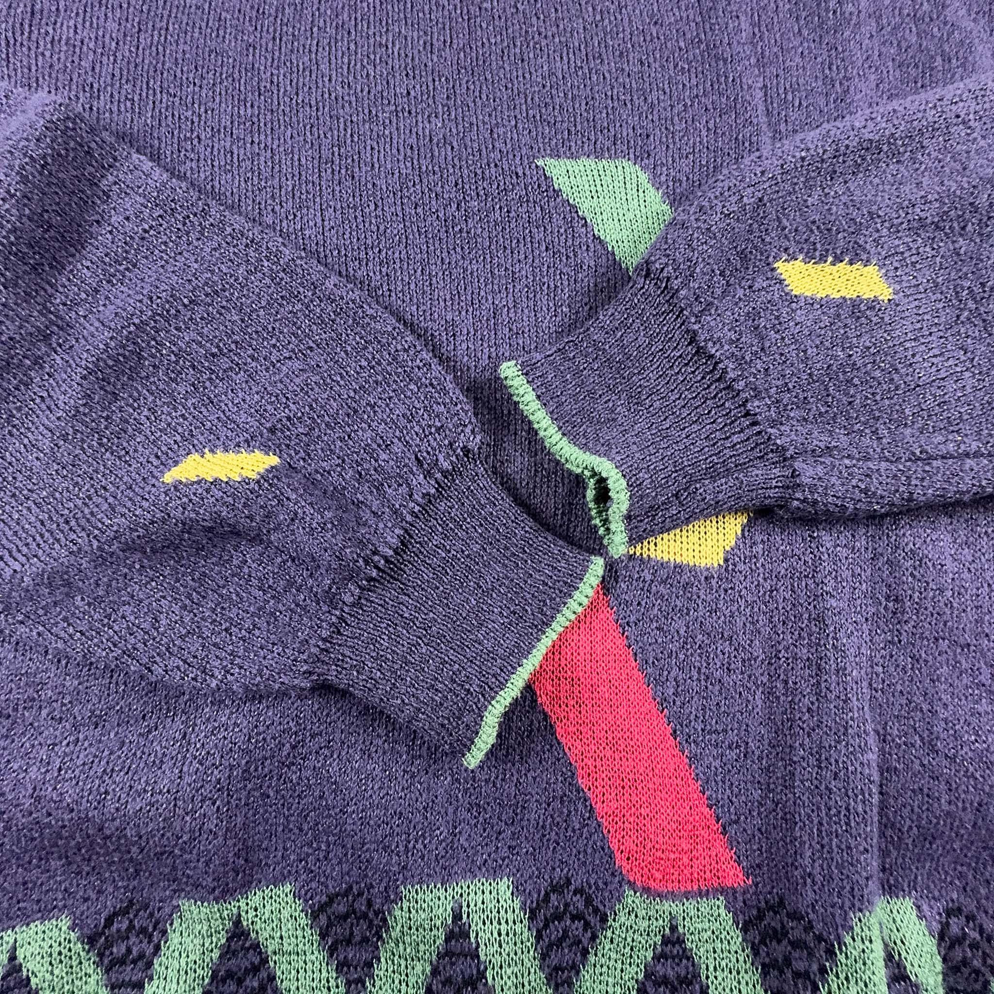 Maglione Vintage girocollo viola a fantasia geometrica - Taglia L uomo