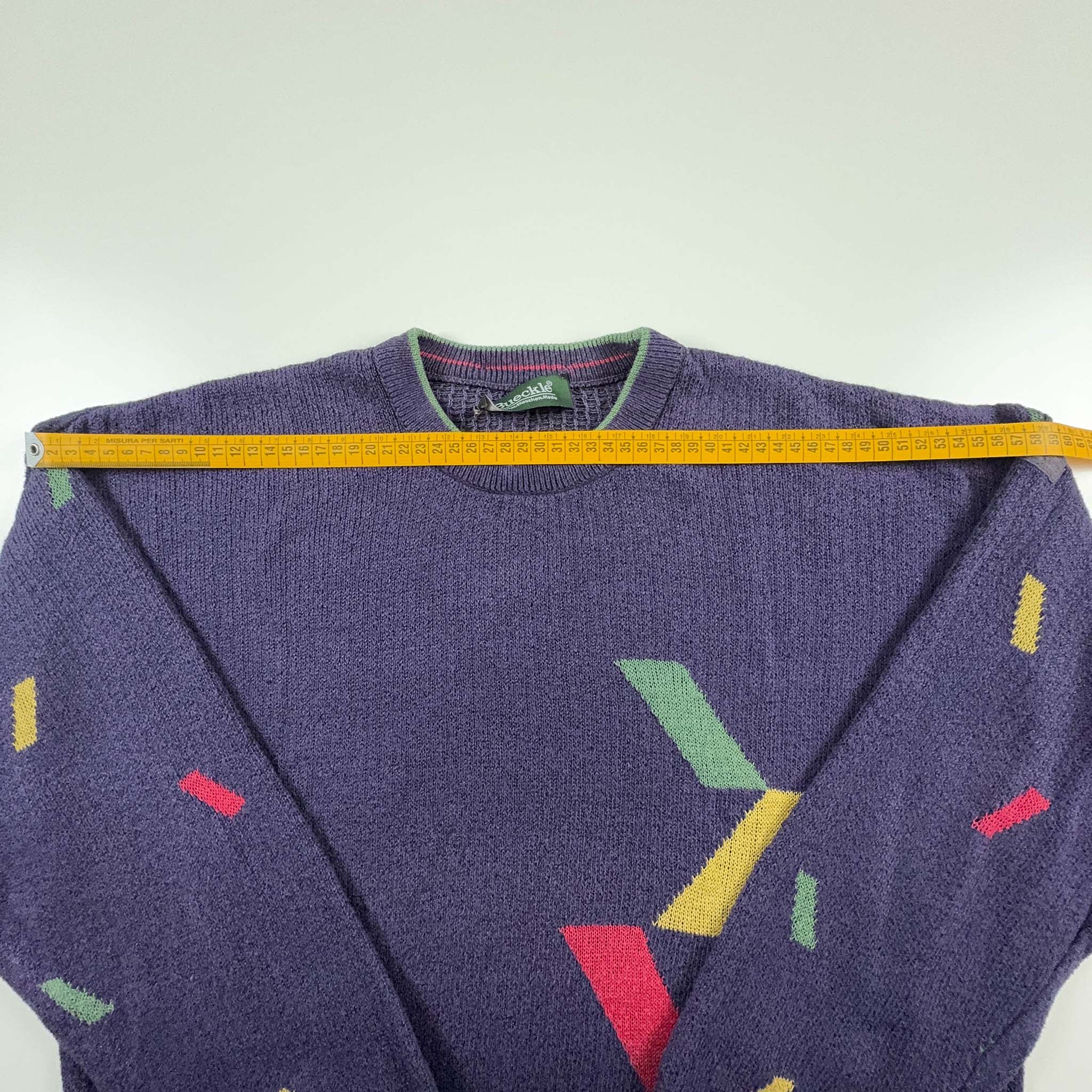 Maglione Vintage girocollo viola a fantasia geometrica - Taglia L uomo