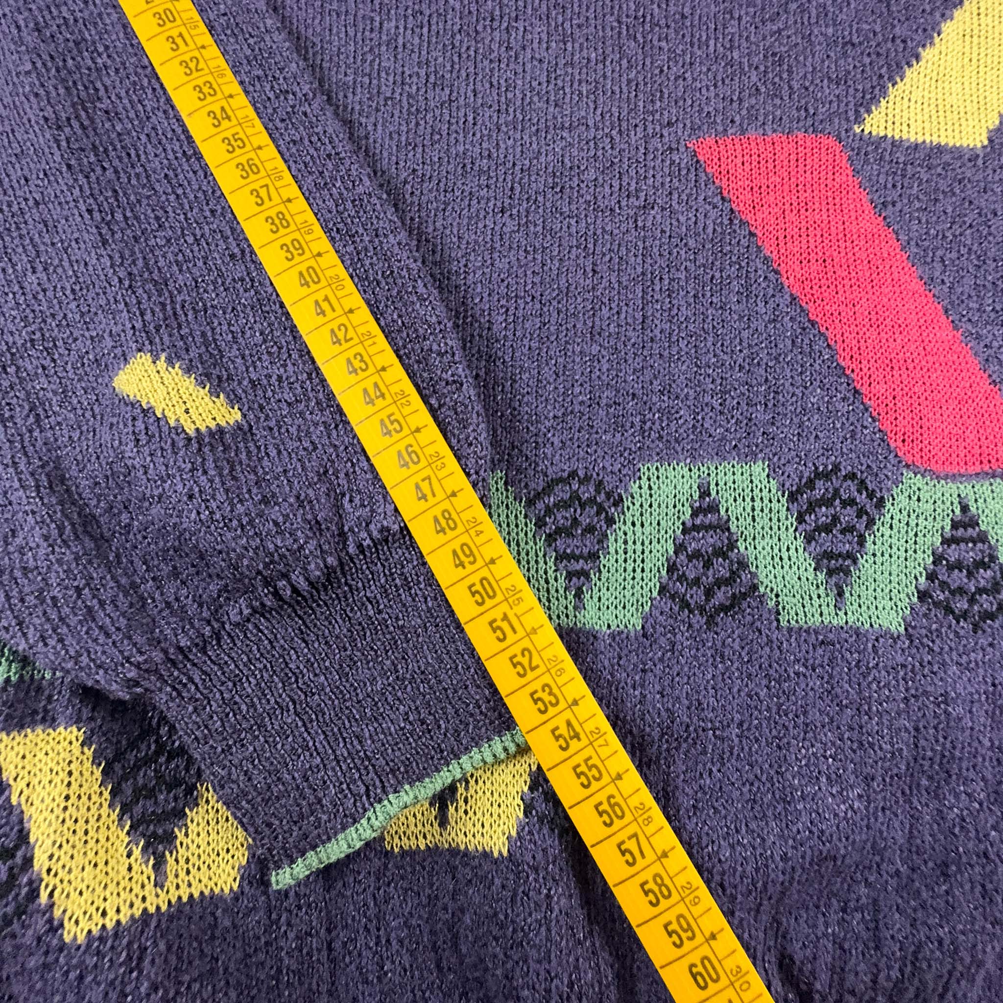 Maglione Vintage girocollo viola a fantasia geometrica - Taglia L uomo