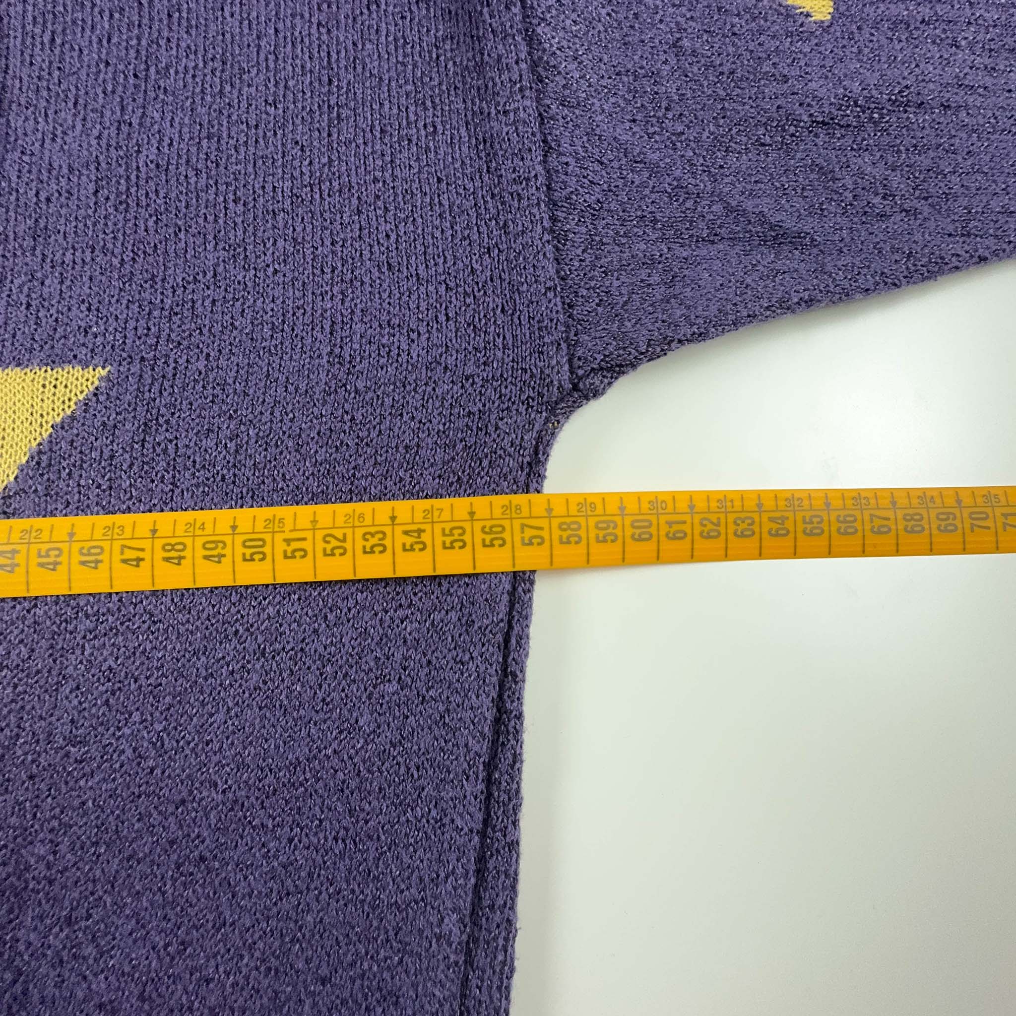 Maglione Vintage girocollo viola a fantasia geometrica - Taglia L uomo