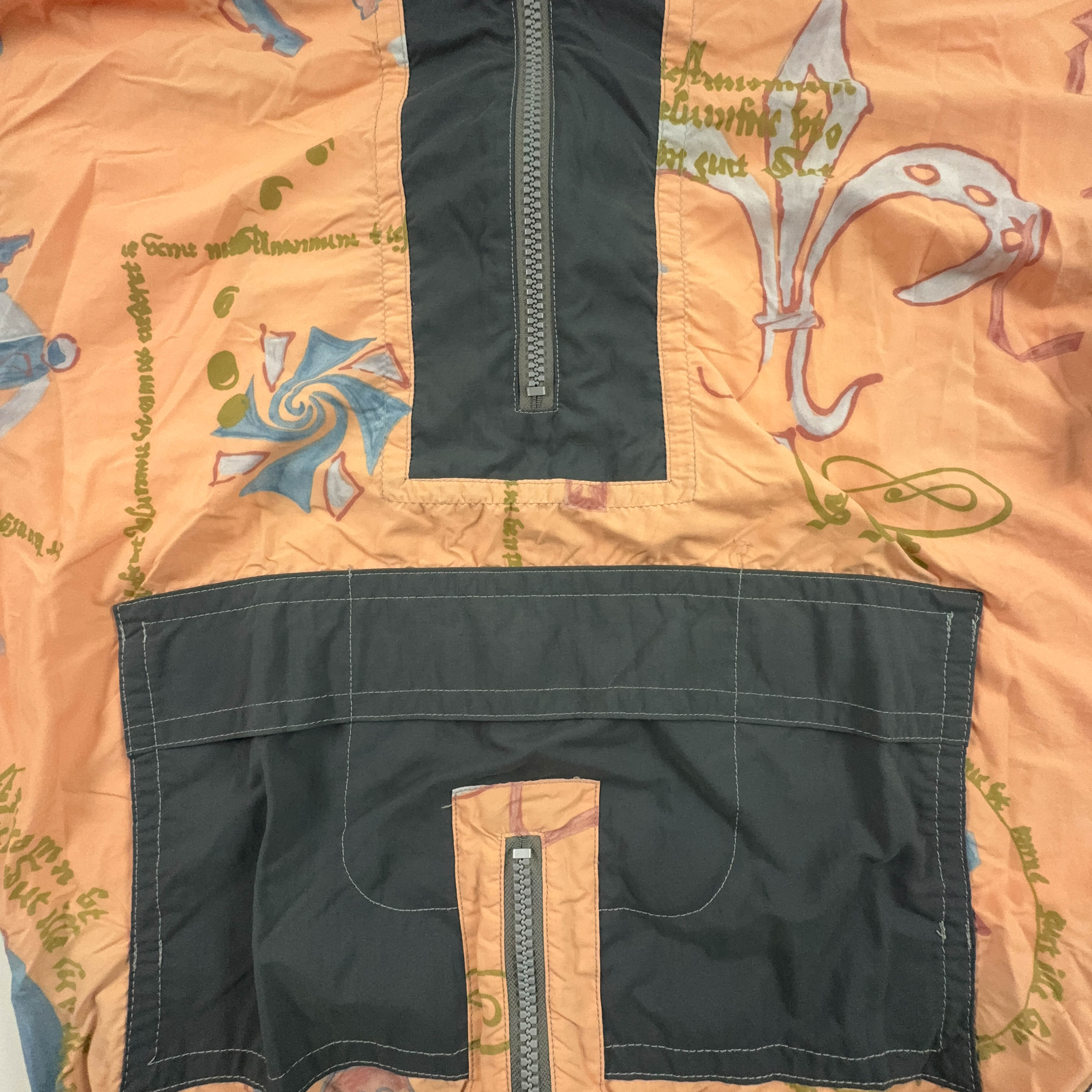 Giacca a vento Vintage arancione a fantasia foderata con zip - Taglia XL uomo