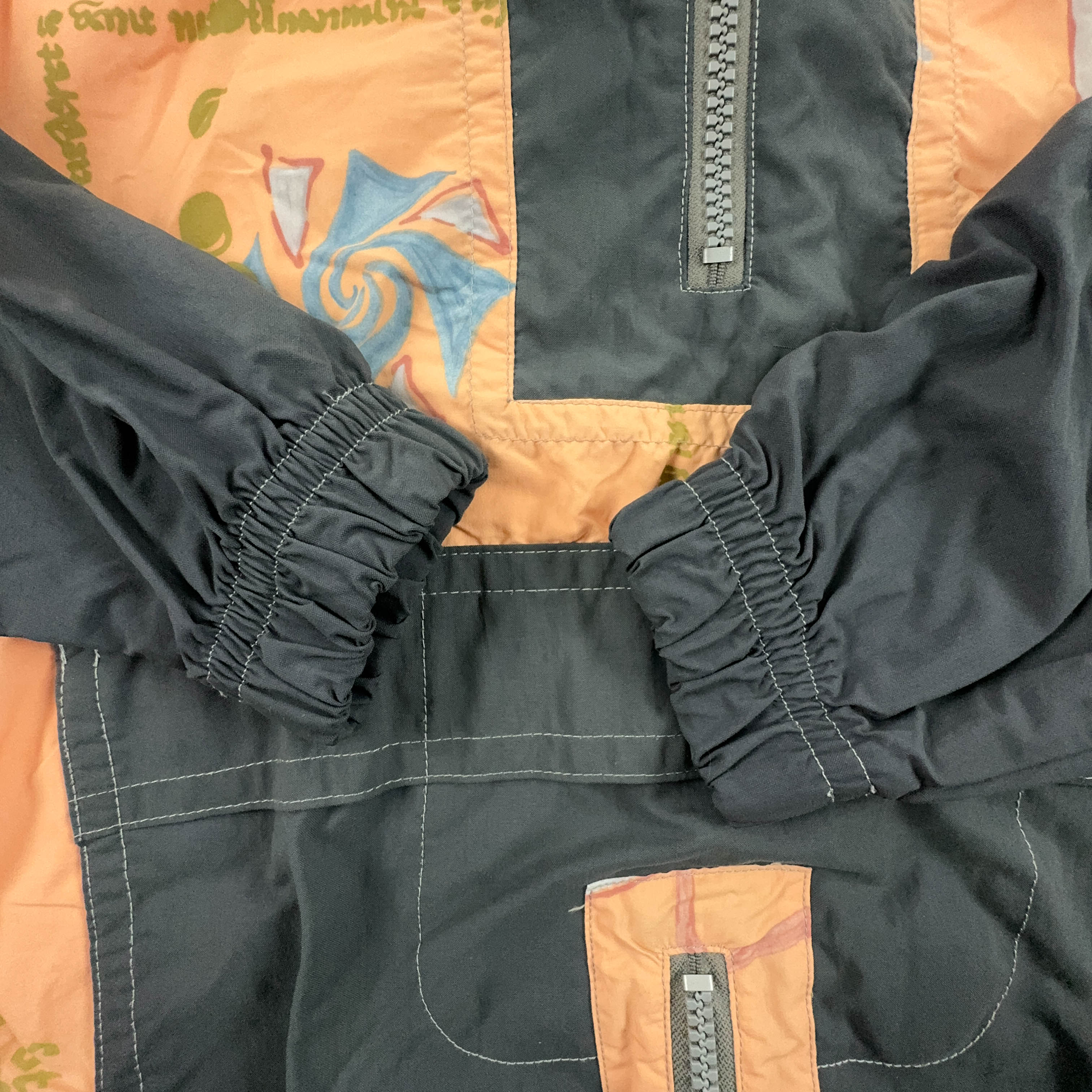 Giacca a vento Vintage arancione a fantasia foderata con zip - Taglia XL uomo