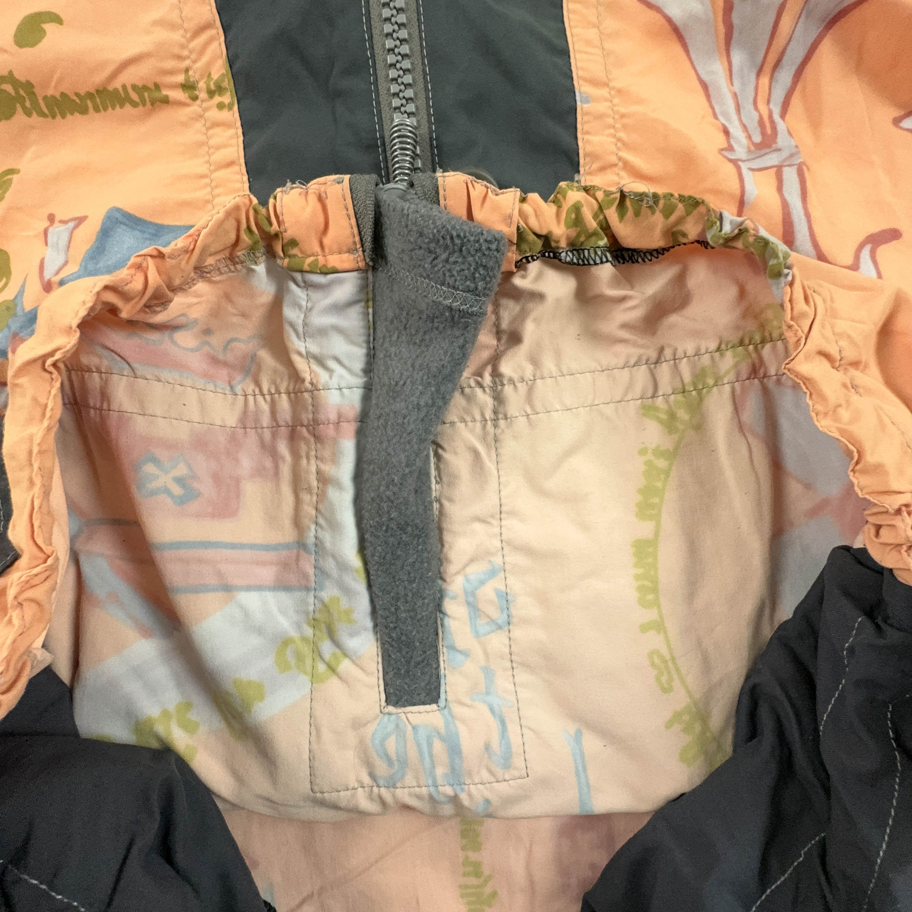 Giacca a vento Vintage arancione a fantasia foderata con zip - Taglia XL uomo