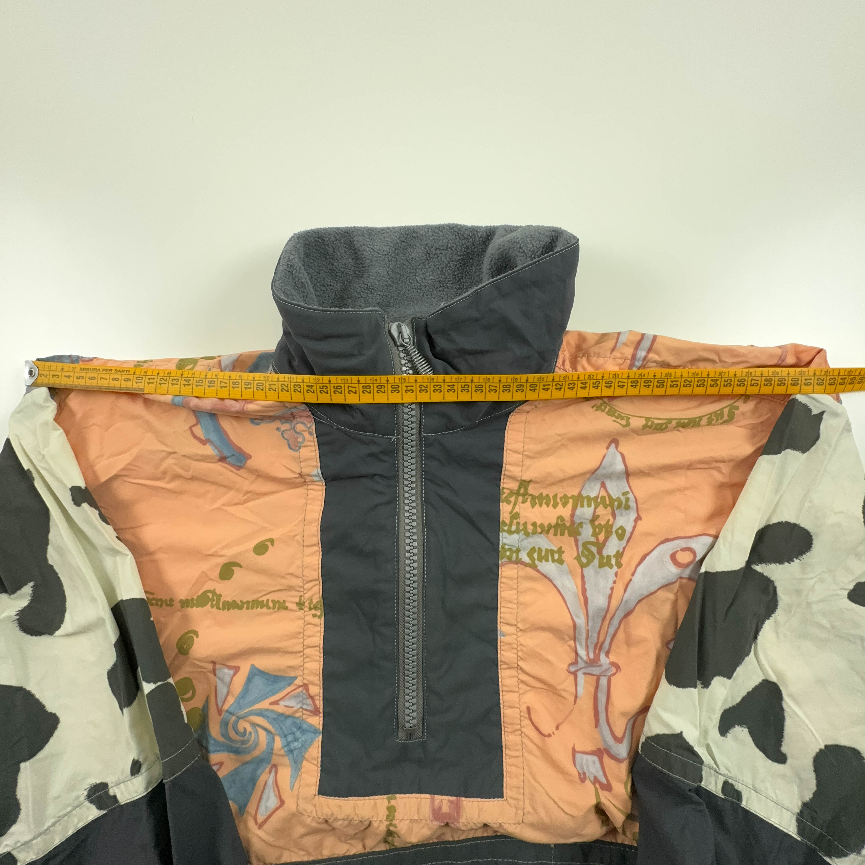 Giacca a vento Vintage arancione a fantasia foderata con zip - Taglia XL uomo