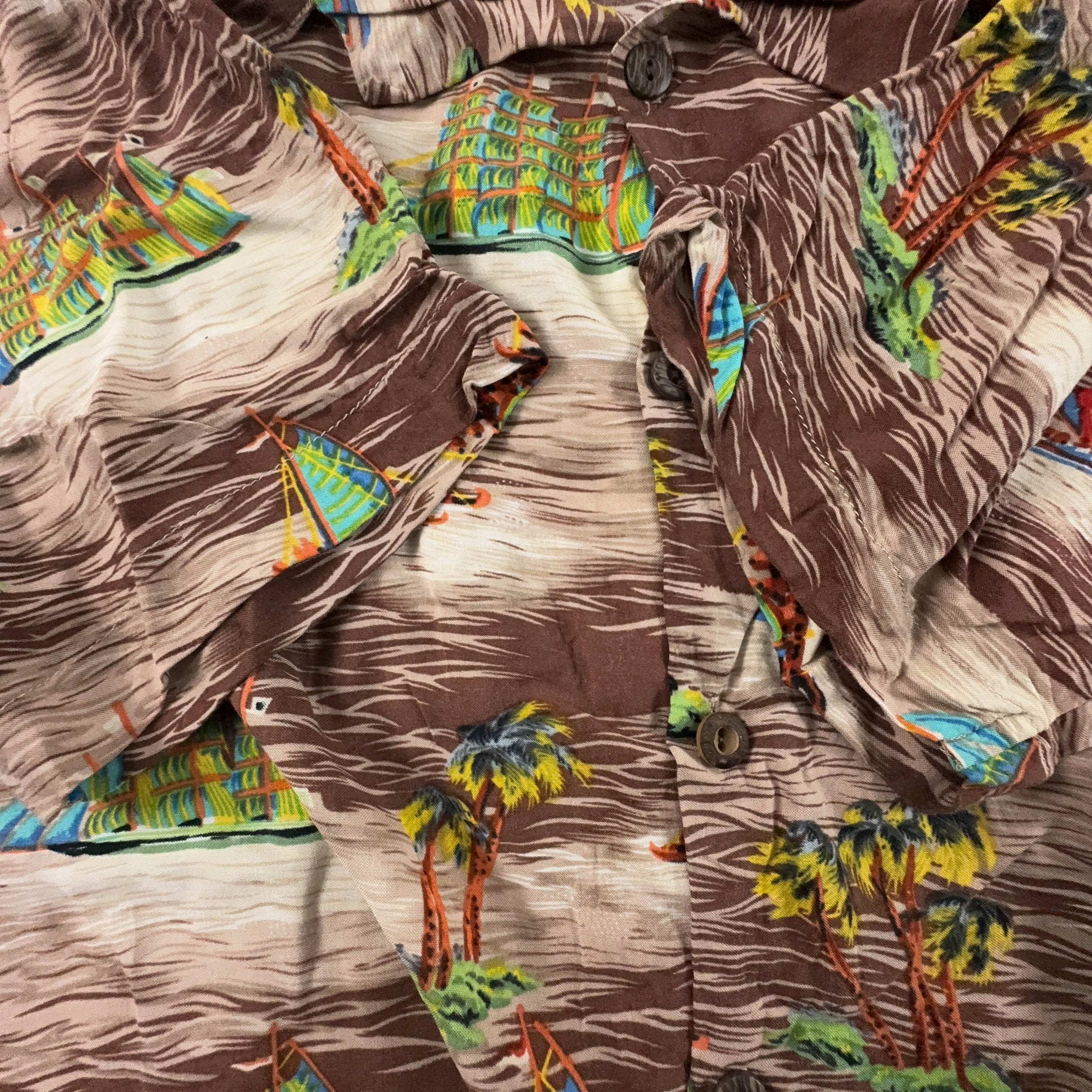 Camicia Vintage marrone e beige a fantasia - Taglia L uomo
