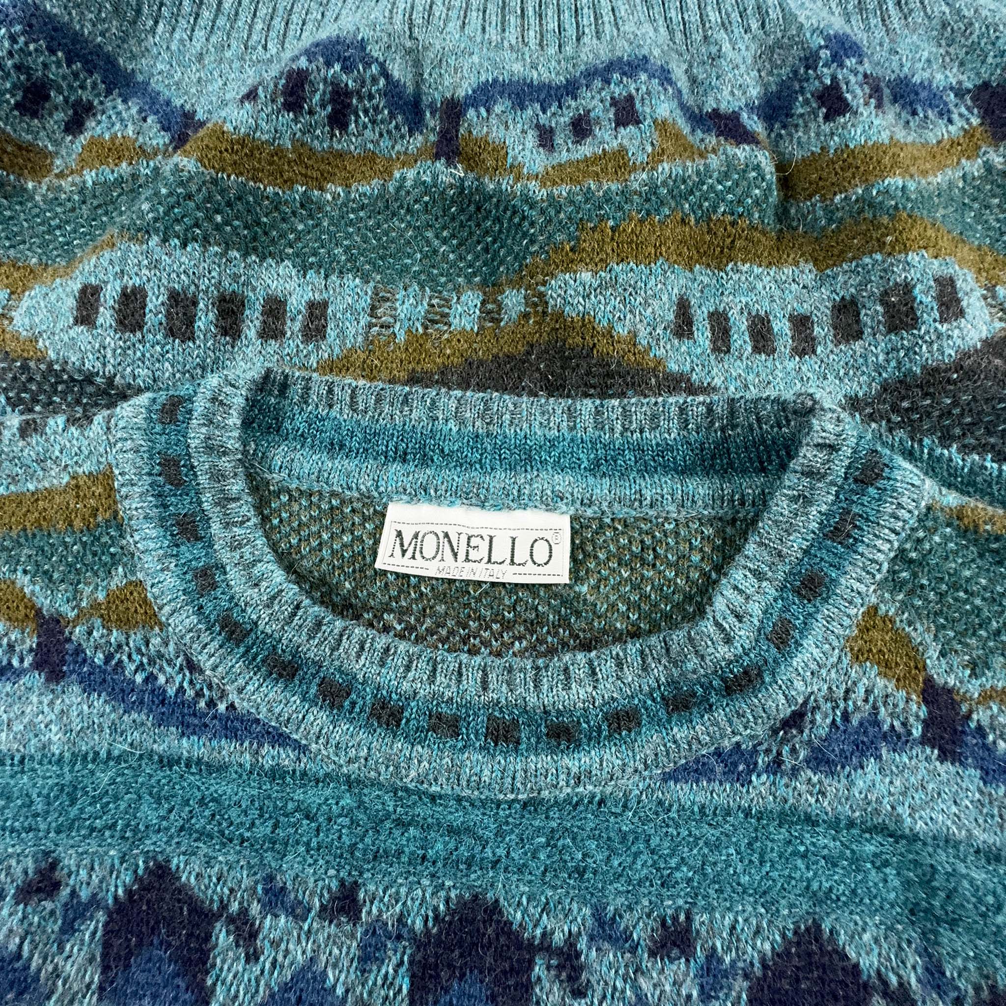 Maglione Vintage misto lana a fantasia azzurra - Taglia M uomo