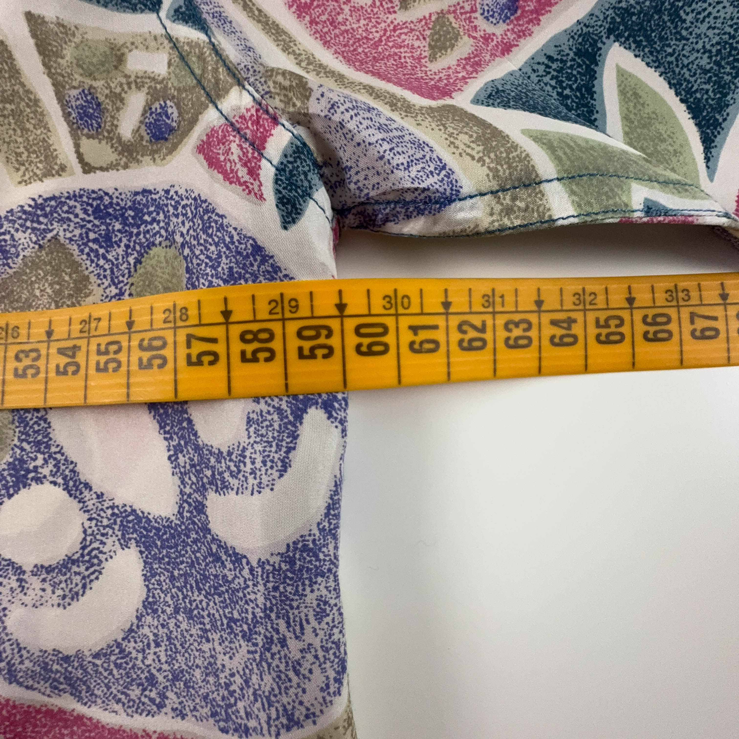 Camicia Vintage 100% seta verde e rosa a fantasia geometrica astratta - Taglia L/XL uomo