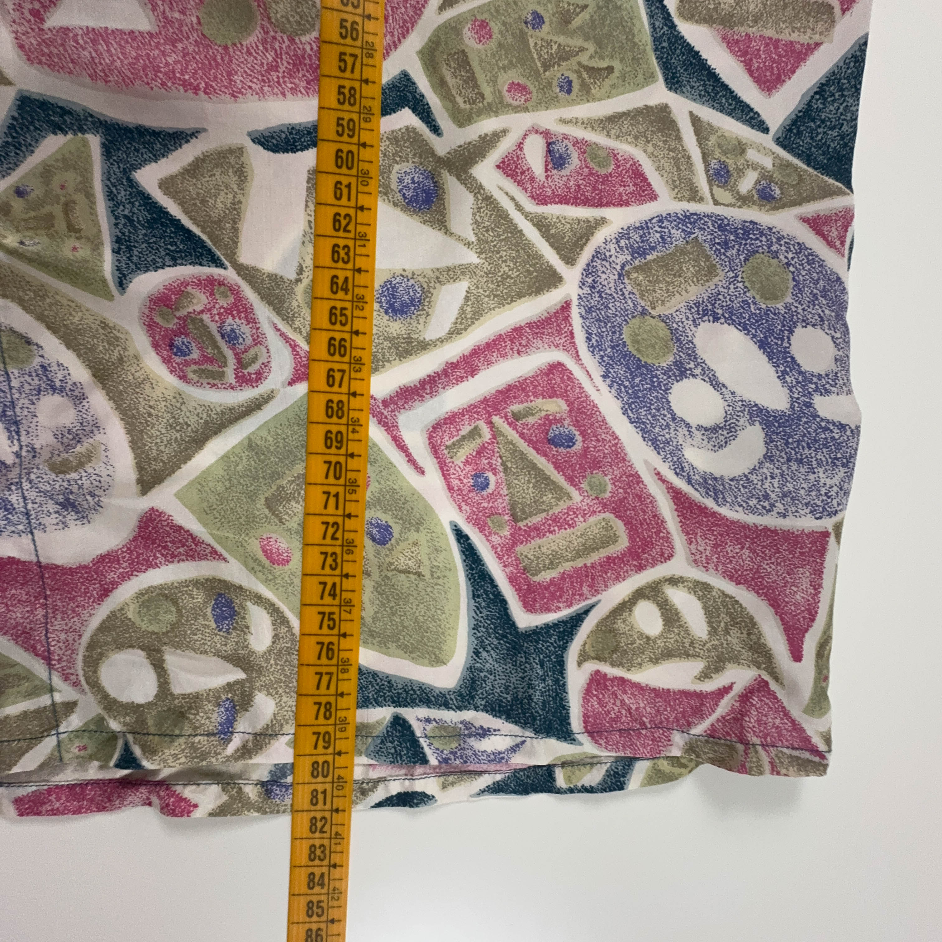 Camicia Vintage 100% seta verde e rosa a fantasia geometrica astratta - Taglia L/XL uomo