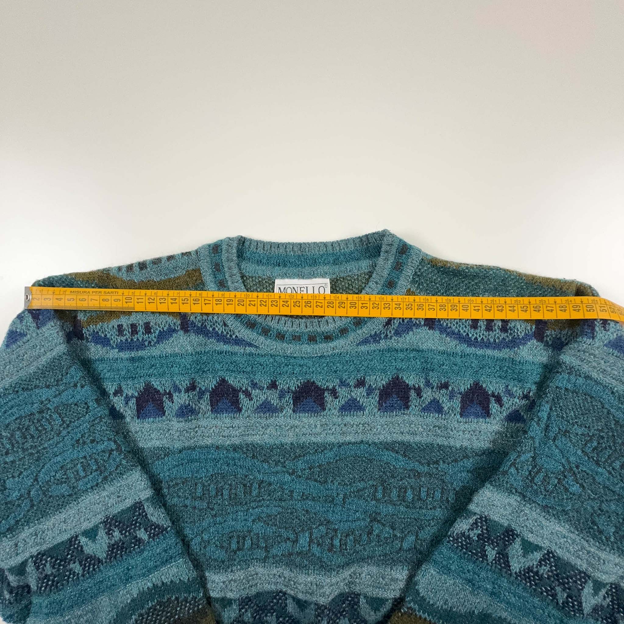 Maglione Vintage misto lana a fantasia azzurra - Taglia M uomo