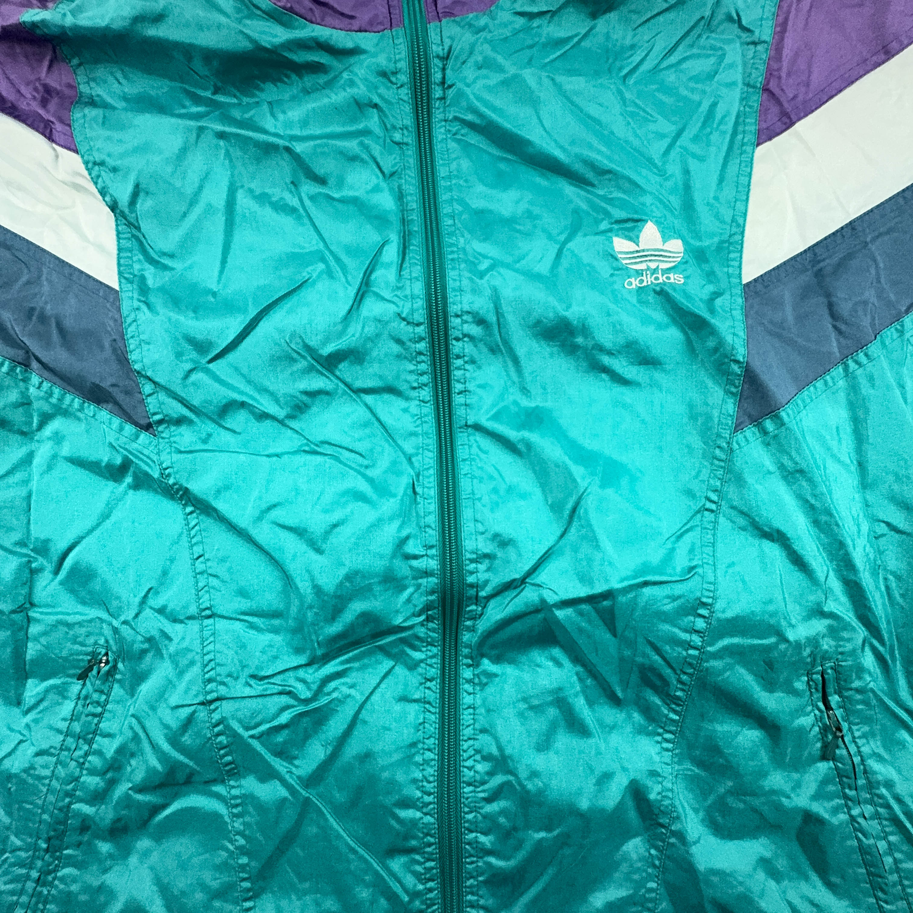 Giacca a vento Adidas Vintage verde anni 90 con zip - Taglia 8 uomo