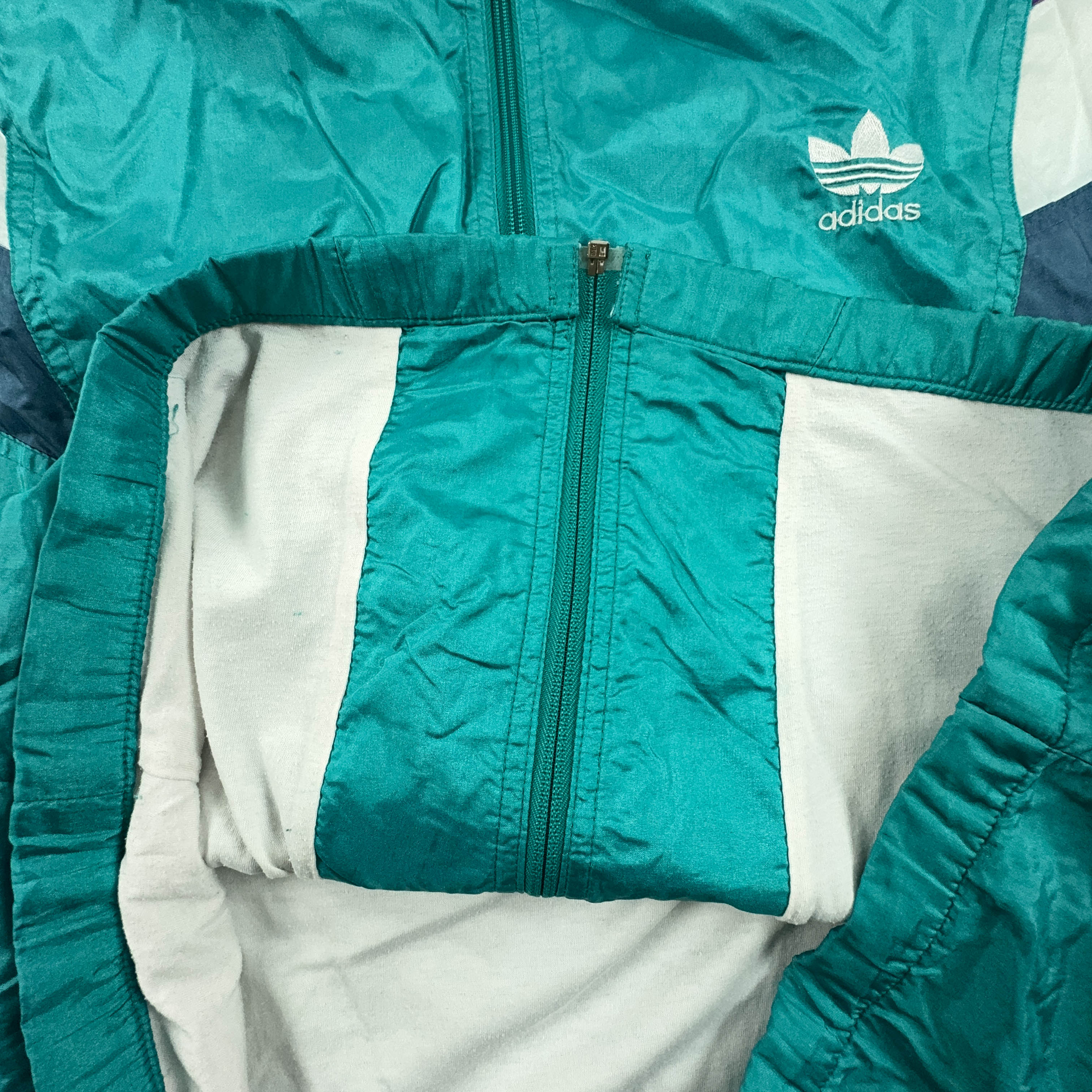 Giacca a vento Adidas Vintage verde anni 90 con zip - Taglia 8 uomo